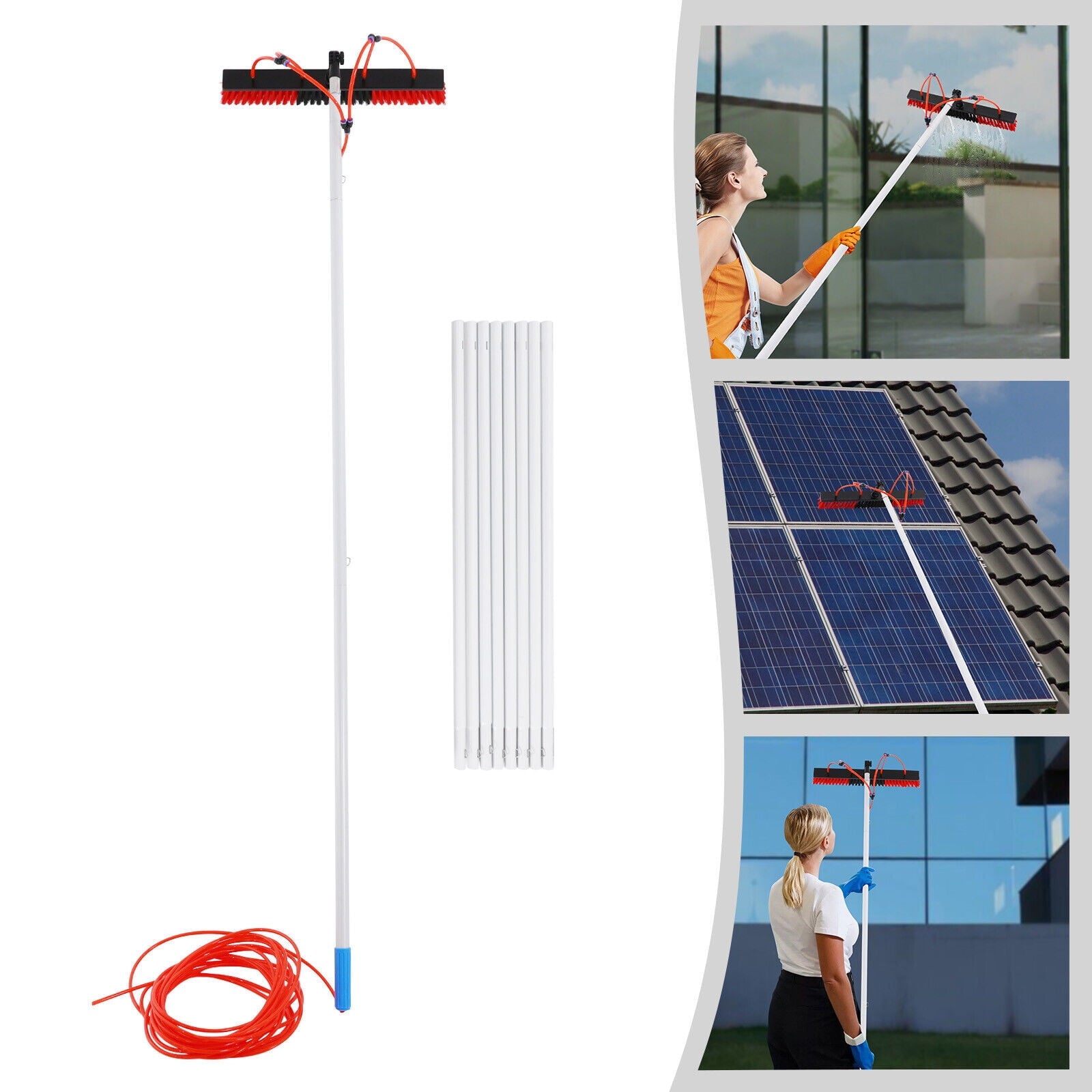 Cleaning Brush Kit for Solar Panel, Window Cleaning Equipment, Window Cleaning 180° for Cleaning House Roofs, Solar Photovoltaic Panels, High-Height Windows