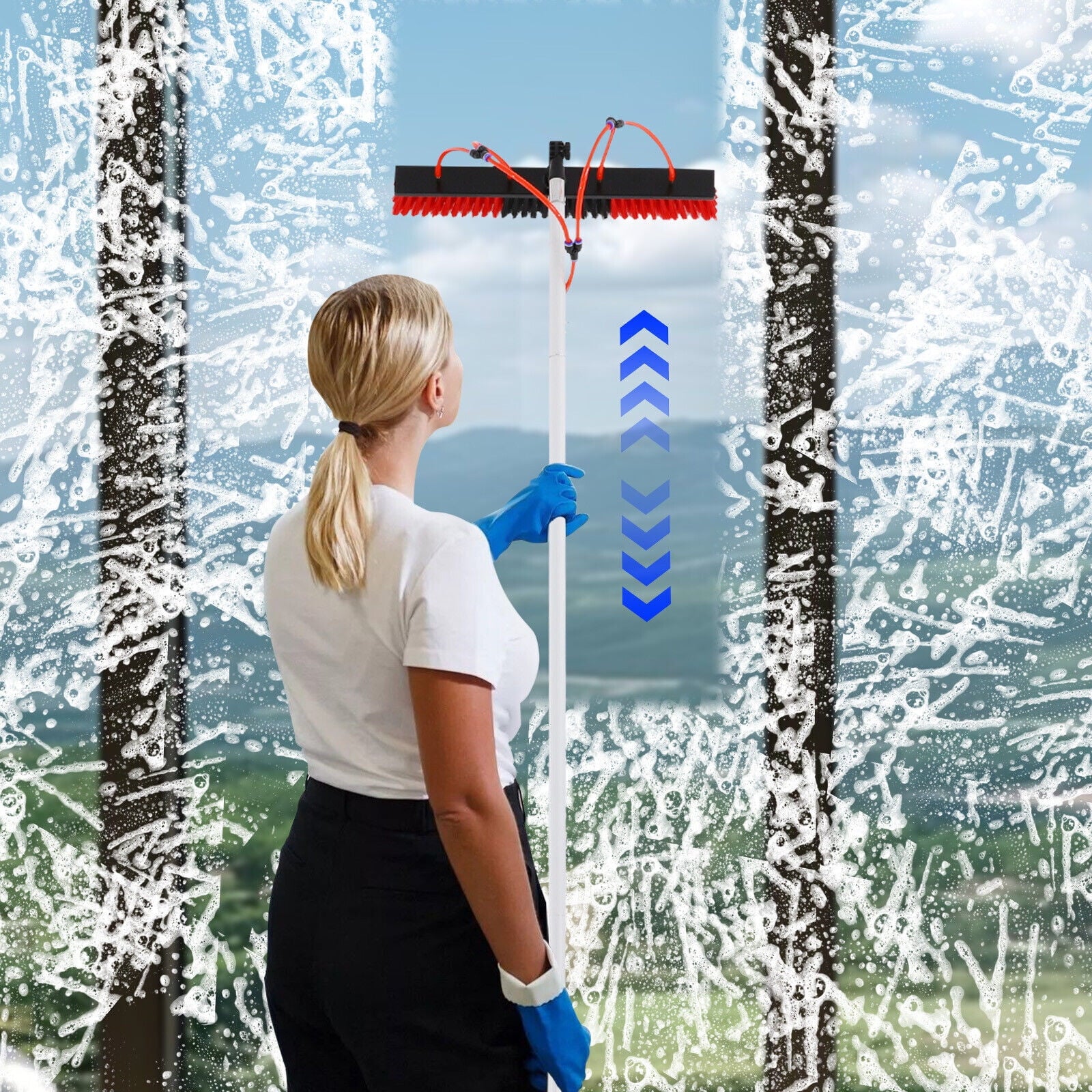 Cleaning Brush Kit for Solar Panel, Window Cleaning Equipment, Window Cleaning 180° for Cleaning House Roofs, Solar Photovoltaic Panels, High-Height Windows