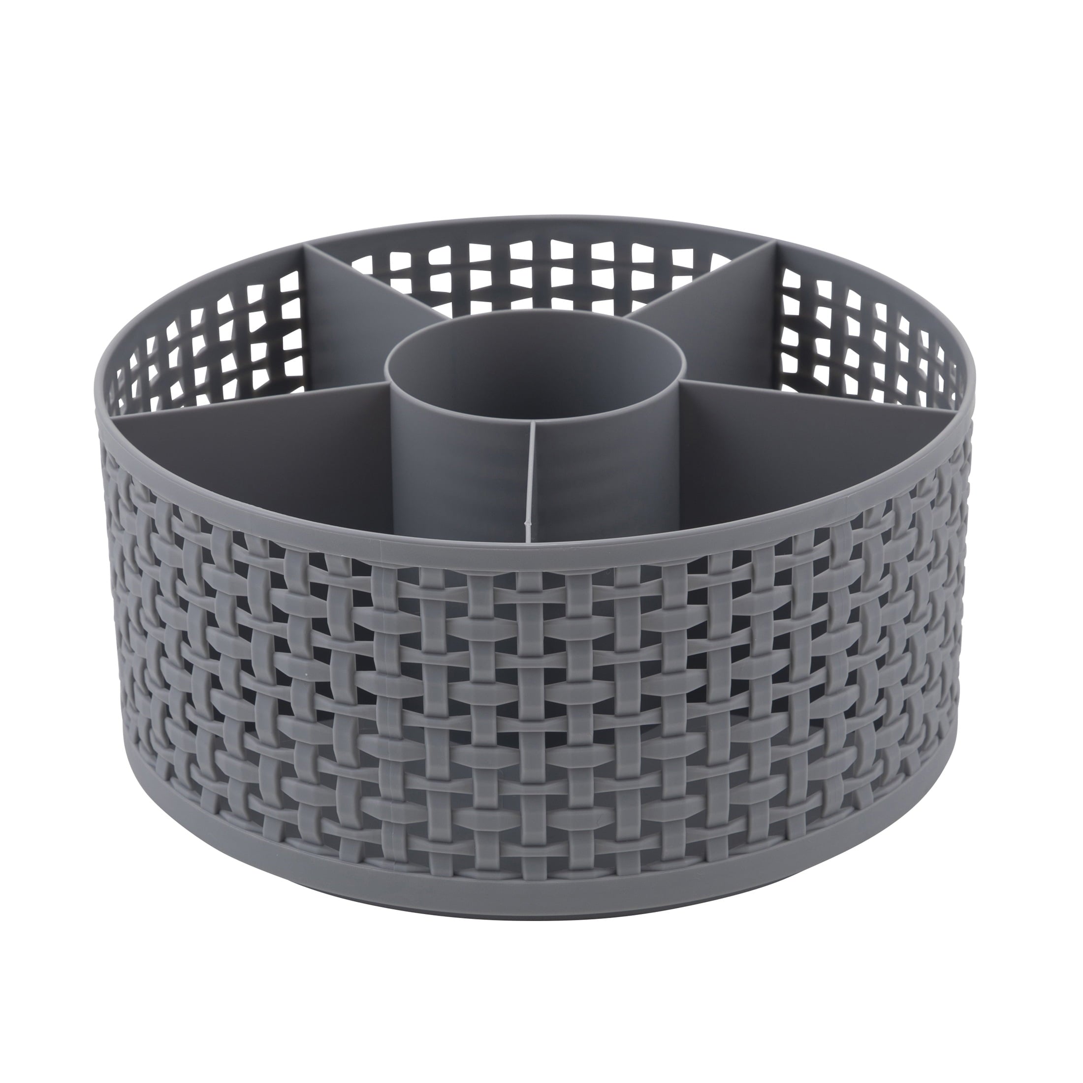Thinkspace Brand Extra Large Weave Rotating Beaty Organizer, Gray.  6 Large Compartments to keep all of your Makeup and Cosmetics Organized.