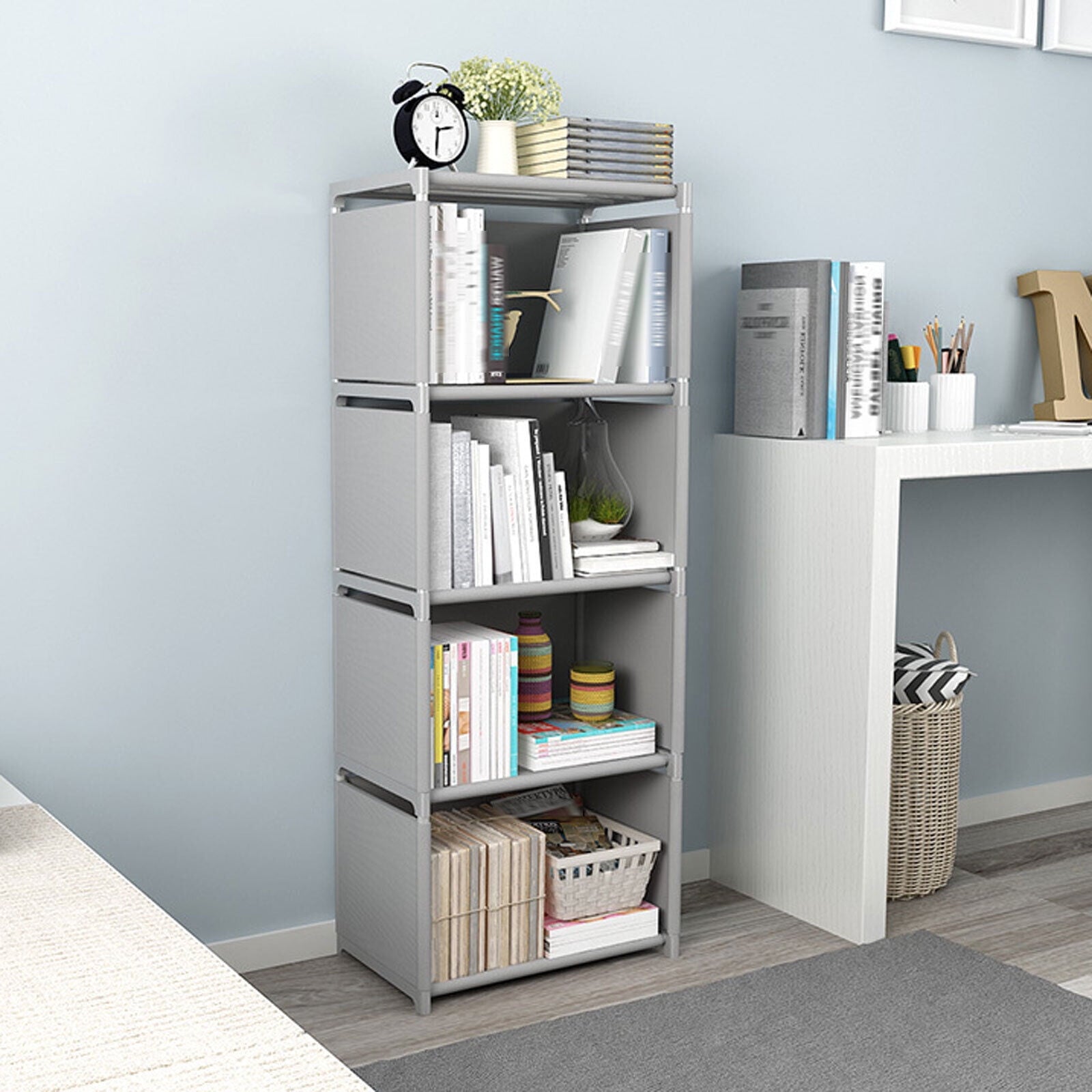 4 Cube Bookcase Corner Rack Storage Stand Shelving Organizer Display Bookshelf