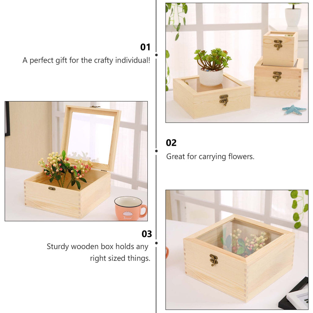 Wooden Gift Box Immortalized Flower Storage Box Box Storage Organizer with Acrylic Lid(12x12x10cm)