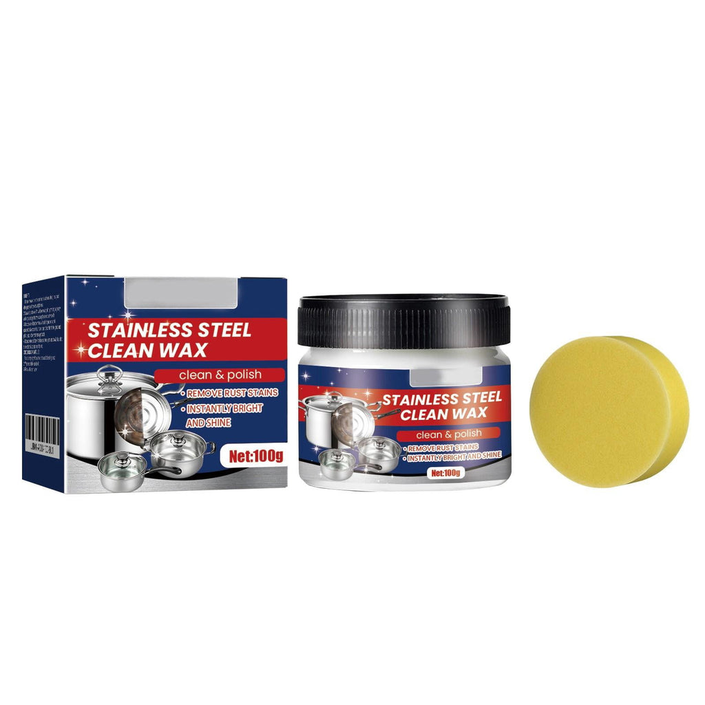 Stainless Steel Kitchen Cleaning Paste with Cleaning Sponge, Rust Remover for Metal and Wax and Grease Remover, for Stainless Steel Kitchen, Stainless Steel Cookware, Stainless