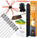33 Feet Chimney Cleaning Kit Chimney Brush, Chimney Sweep Kit and Chimney Cleaning Logs Fireplace Tools Set with 10 Flexible Rods，Fireplace Tools