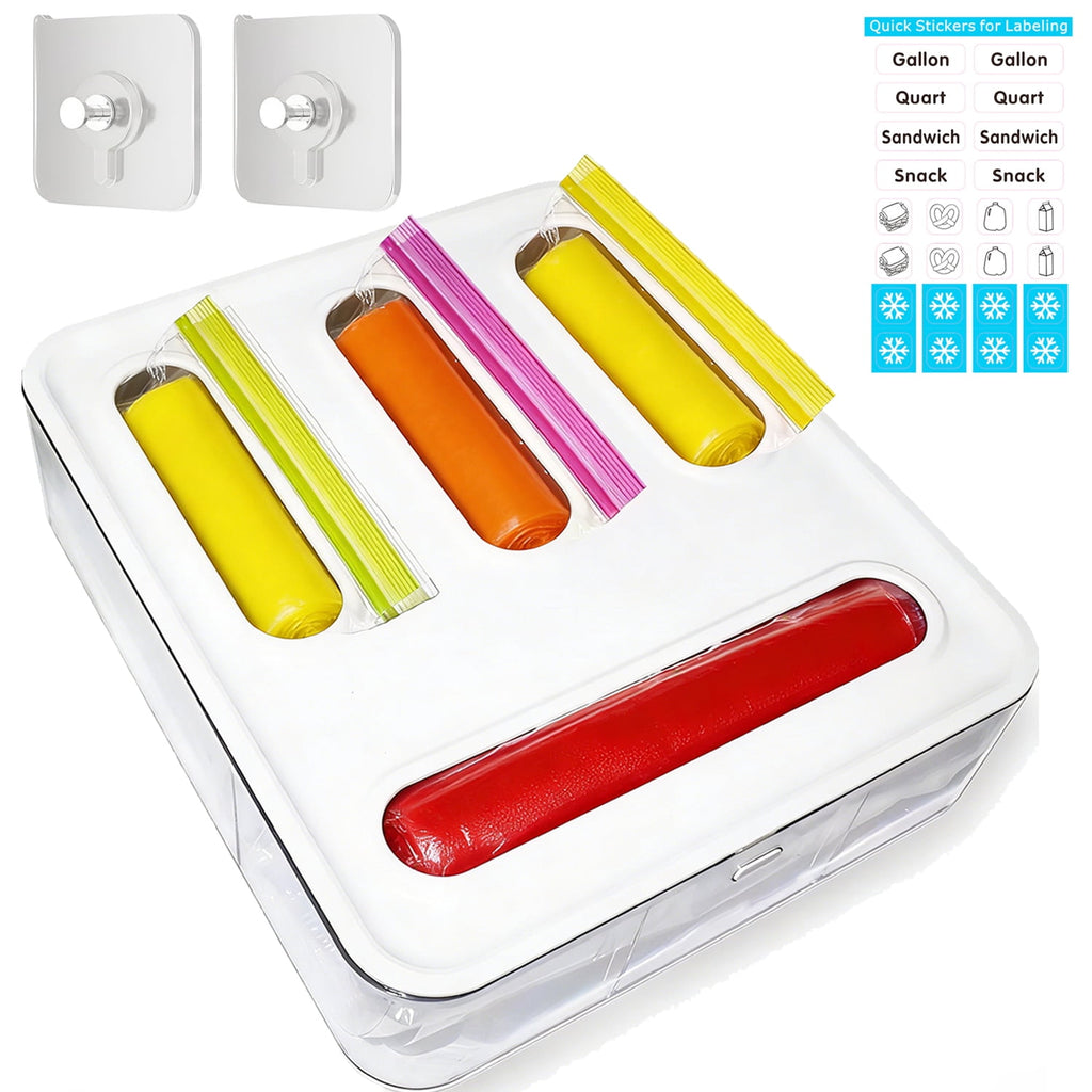 Ziploc Bag Organizer for Kitchen Drawer, with Label and Hook,Sandwich Baggie Holder Storage, Food Bags Dispenser