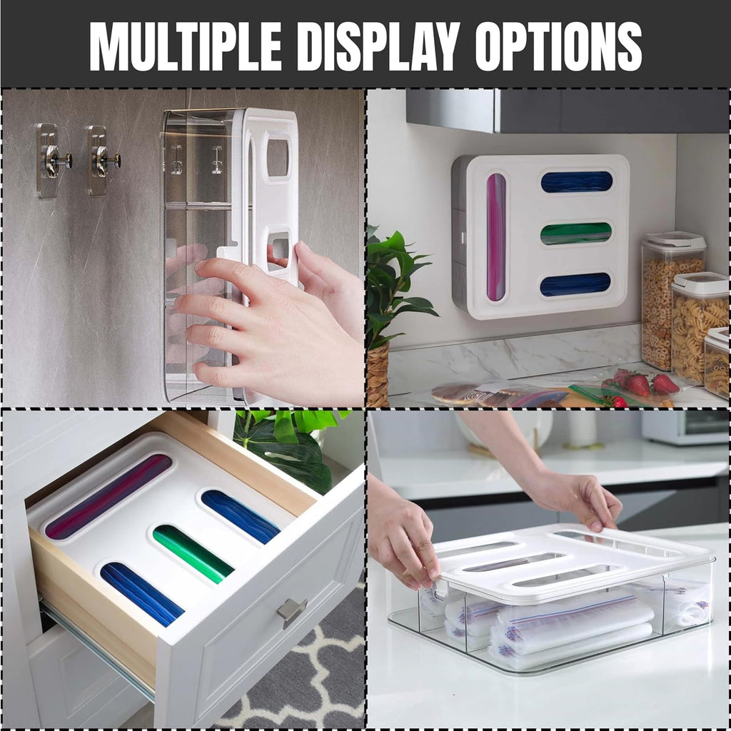 Ziploc Bag Organizer for Kitchen Drawer, with Label and Hook,Sandwich Baggie Holder Storage, Food Bags Dispenser
