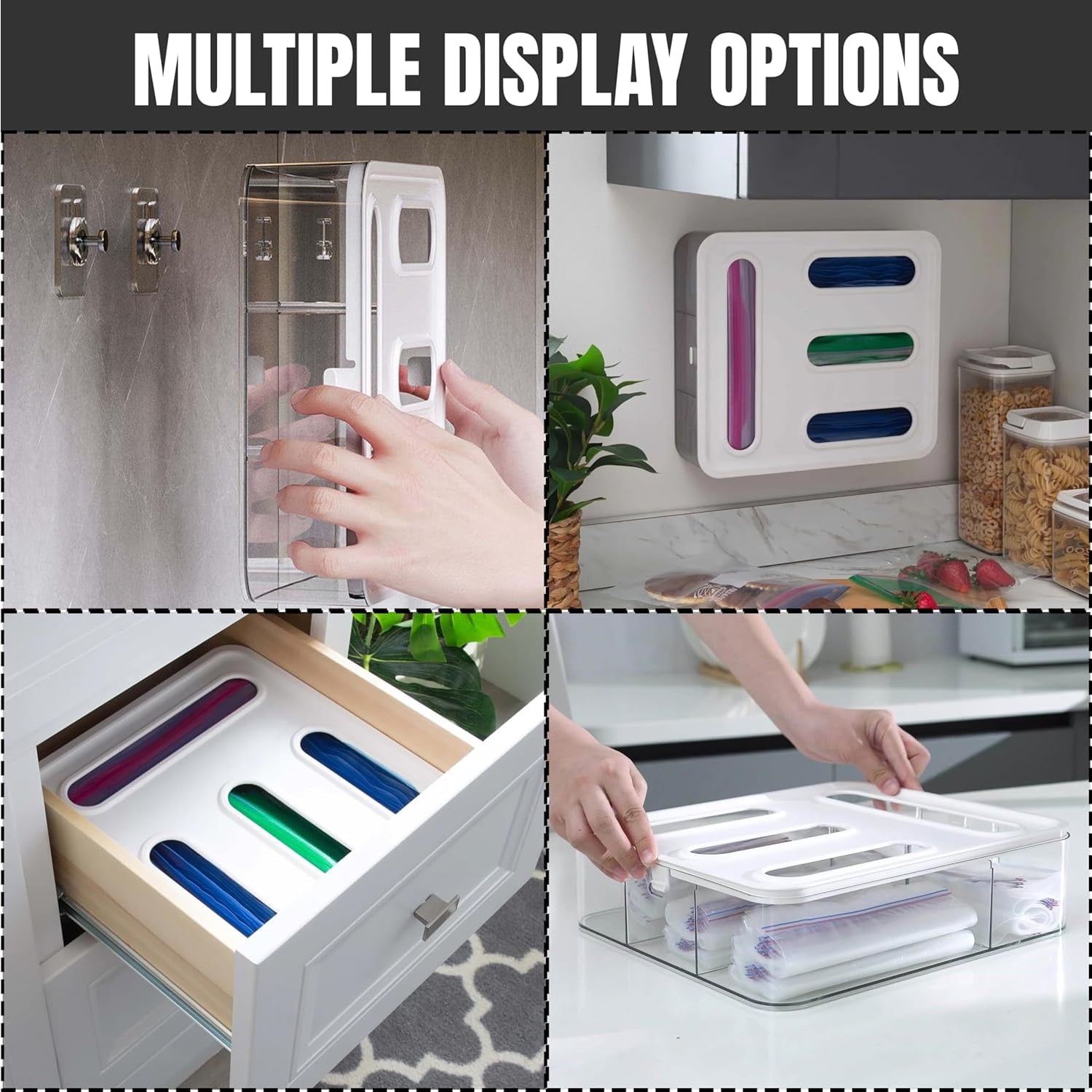 Ziploc Bag Organizer for Kitchen Drawer, with Label and Hook,Sandwich Baggie Holder Storage, Food Bags Dispenser