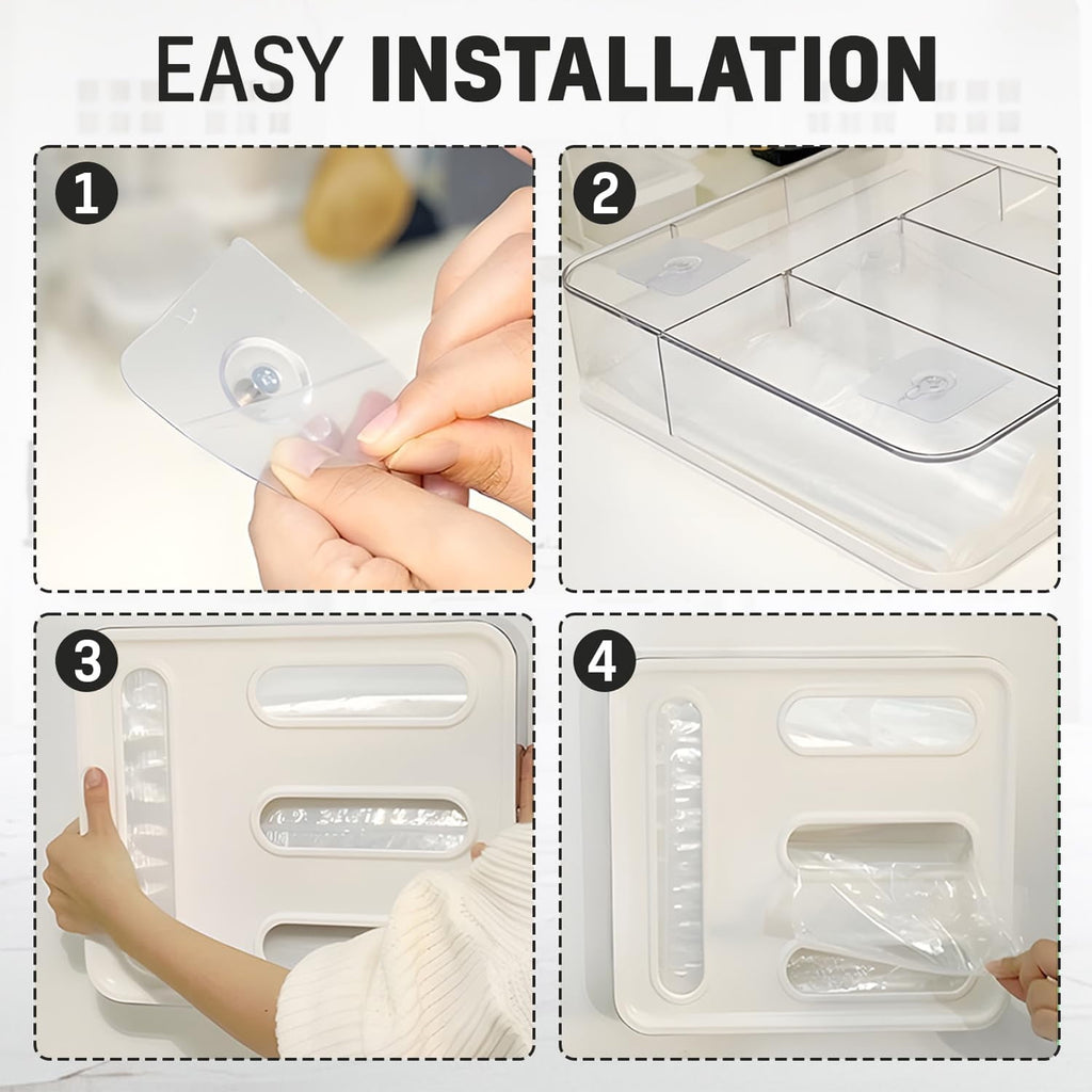 Ziploc Bag Organizer for Kitchen Drawer, with Label and Hook,Sandwich Baggie Holder Storage, Food Bags Dispenser