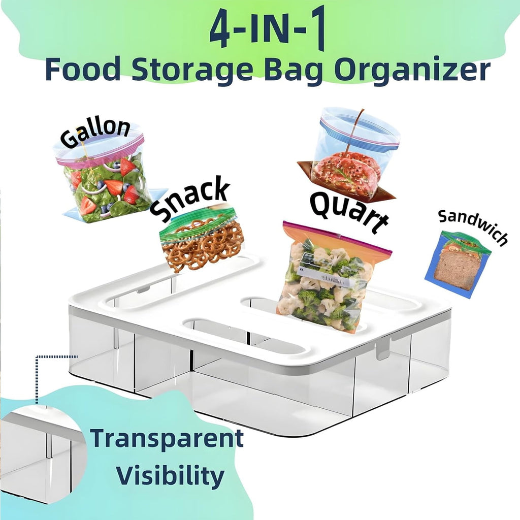 Ziploc Bag Organizer for Kitchen Drawer, with Label and Hook,Sandwich Baggie Holder Storage, Food Bags Dispenser