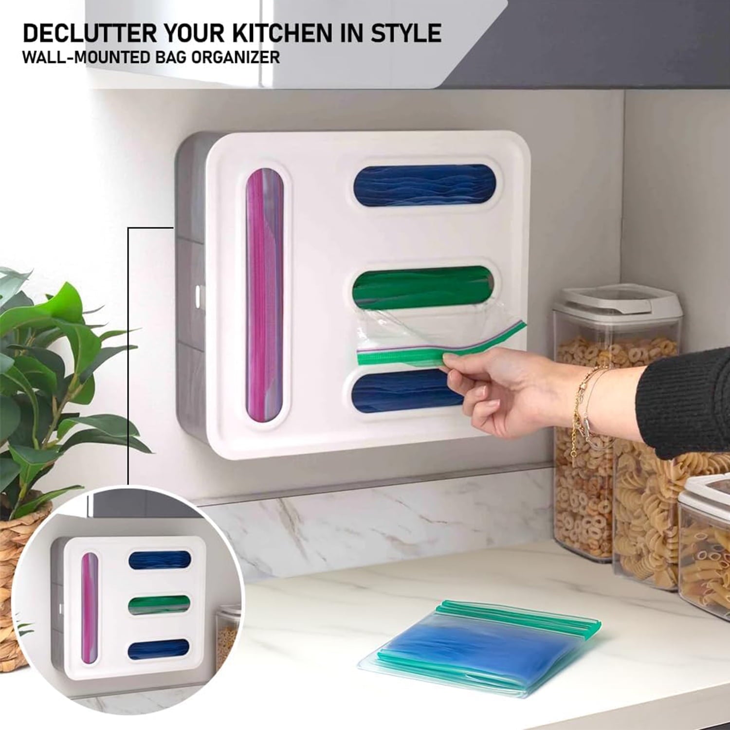 Ziploc Bag Organizer for Kitchen Drawer, with Label and Hook,Sandwich Baggie Holder Storage, Food Bags Dispenser