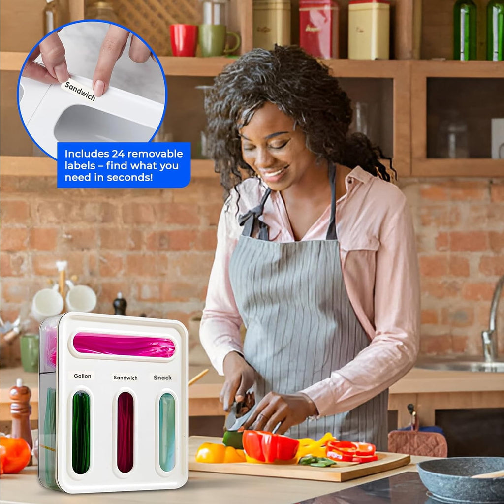 Ziploc Bag Organizer for Kitchen Drawer, with Label and Hook,Sandwich Baggie Holder Storage, Food Bags Dispenser