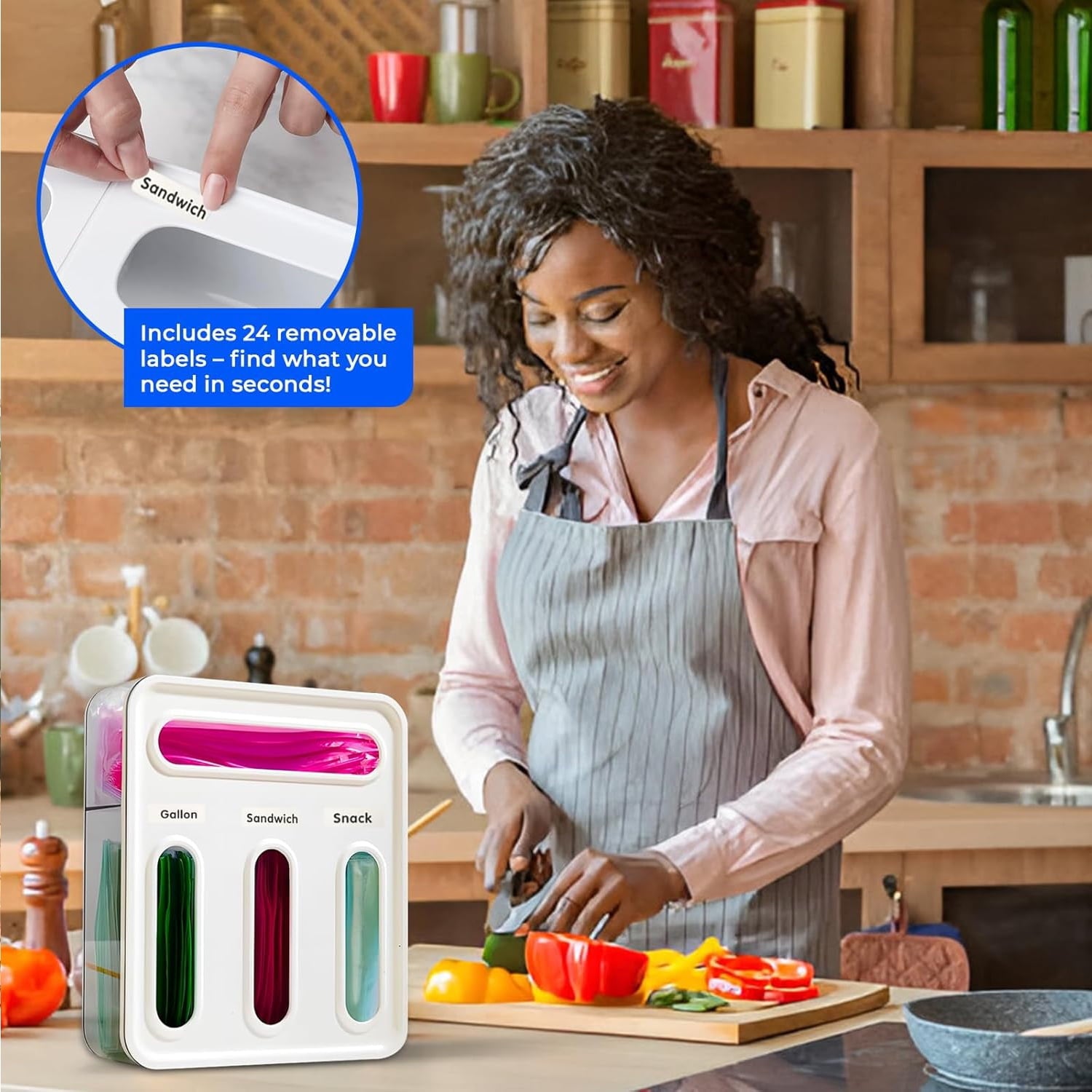 Ziploc Bag Organizer for Kitchen Drawer, with Label and Hook,Sandwich Baggie Holder Storage, Food Bags Dispenser