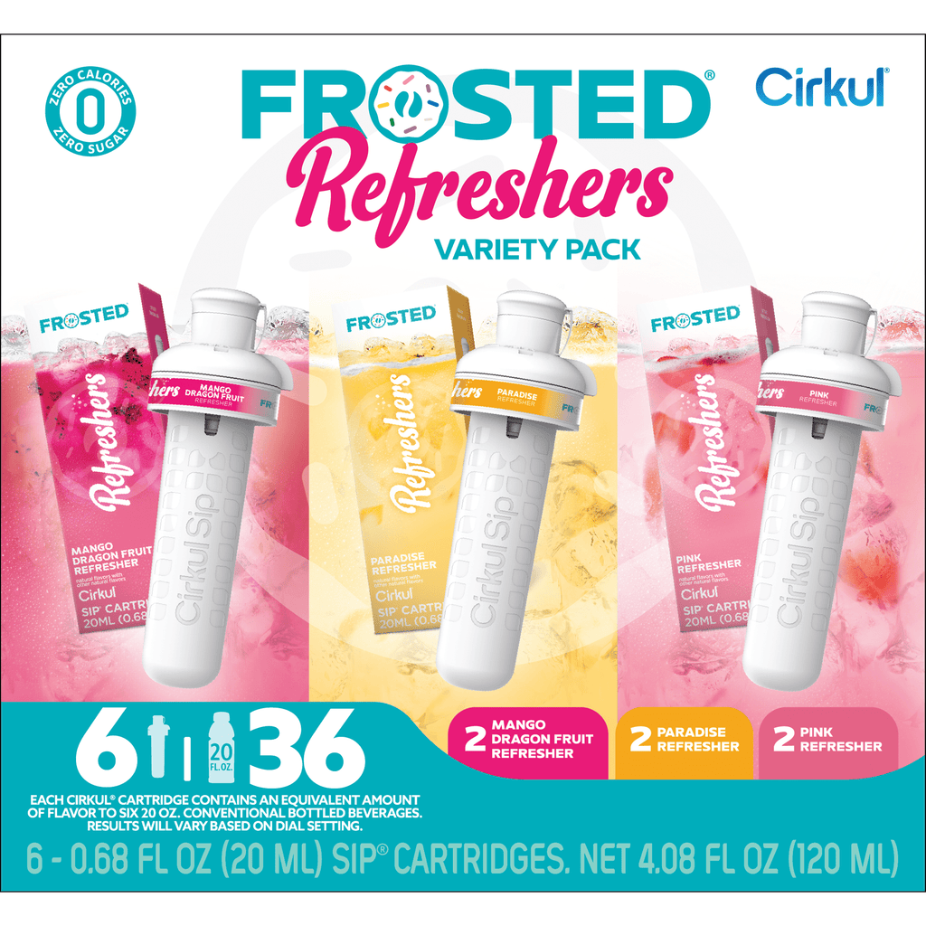 (4 pack)   Refreshers Flavor Cartridge Variety Pack, Drink Mix, 6-Pack (2 Pink Refresher, 2 Mango Dragon Fruit Refresher, &amp; 2 Paradise Refresher)