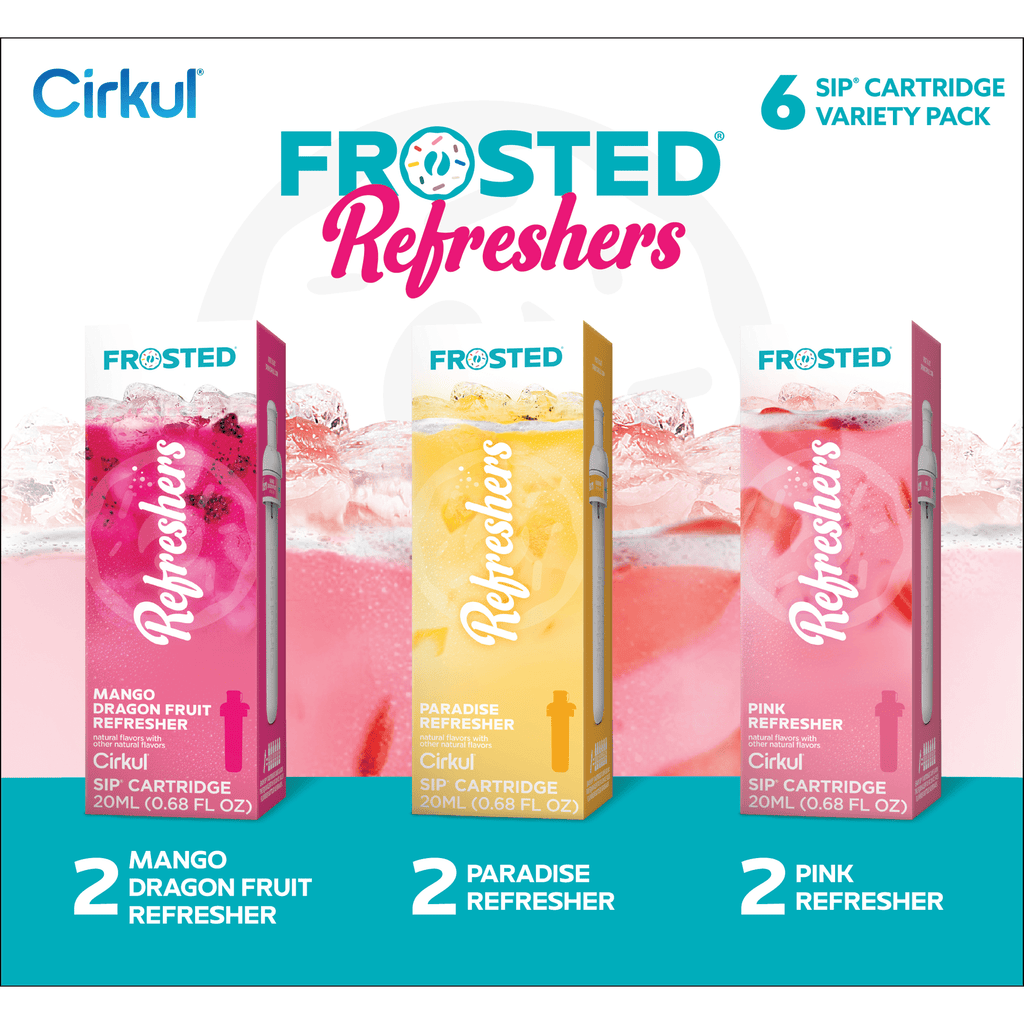 (4 pack)   Refreshers Flavor Cartridge Variety Pack, Drink Mix, 6-Pack (2 Pink Refresher, 2 Mango Dragon Fruit Refresher, &amp; 2 Paradise Refresher)