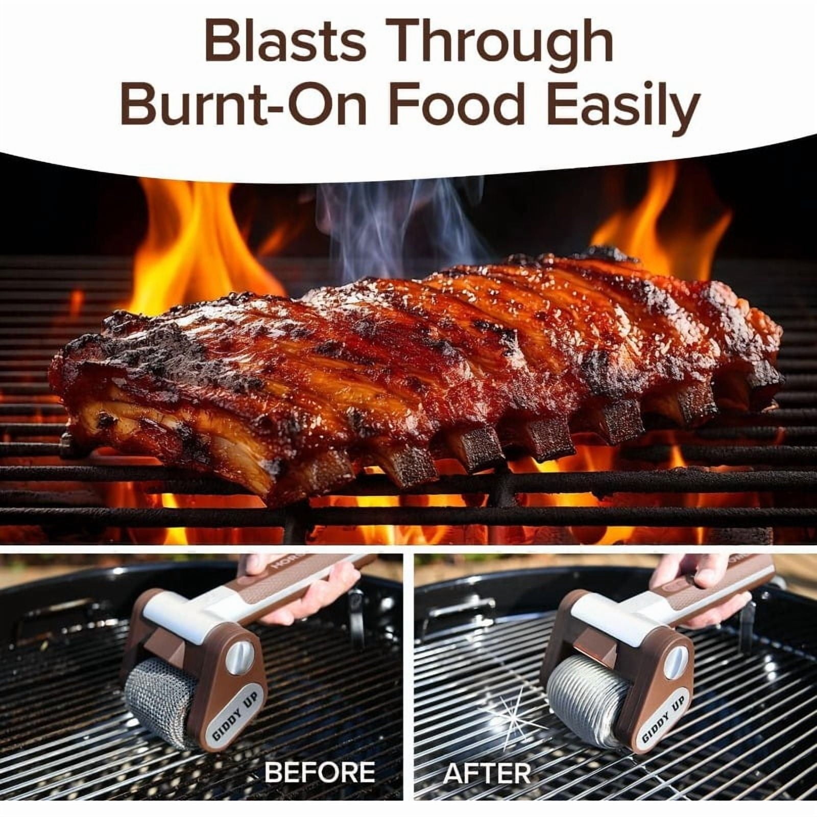 HorsePower Giddy Up Grill Cleaner AS-SEEN-ON-TV! – Cordless, Rechargeable BBQ Tool with 350 RPM Stainless Roller