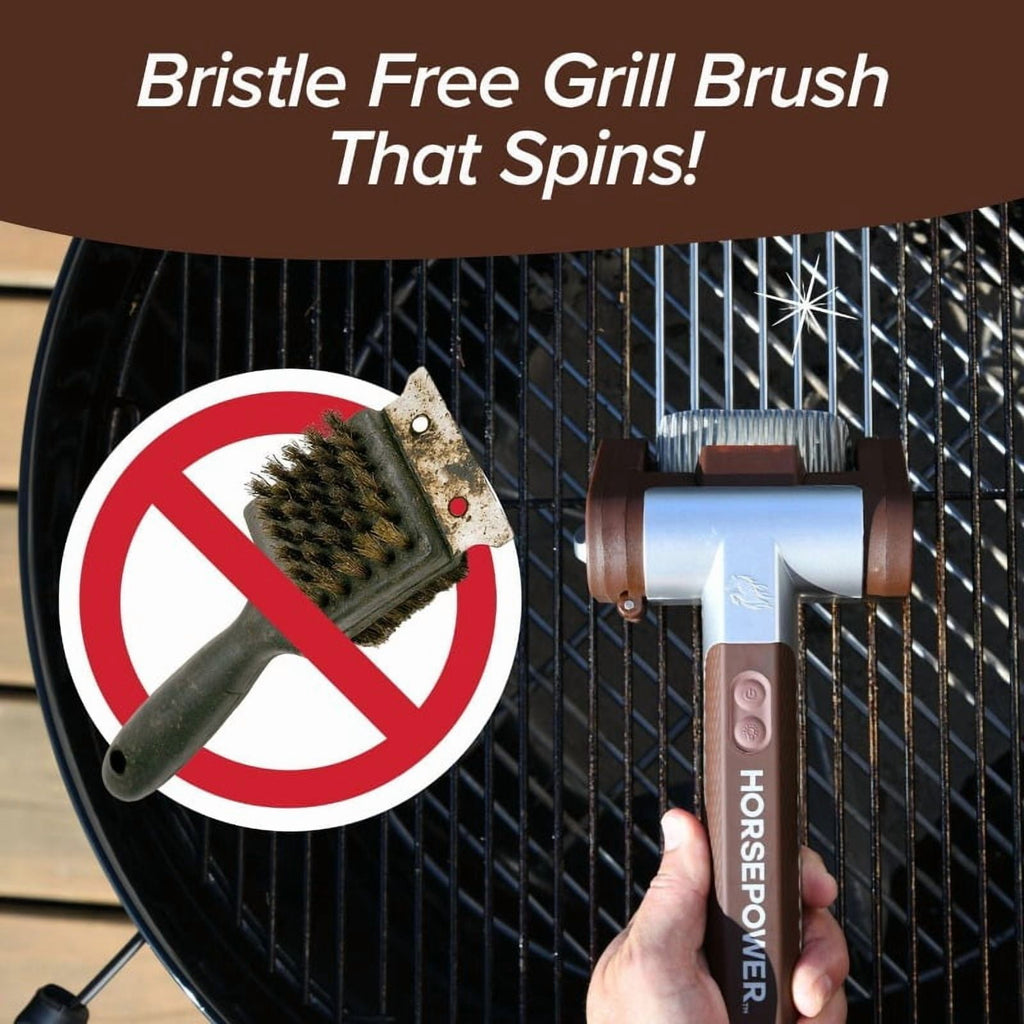 HorsePower Giddy Up Grill Cleaner AS-SEEN-ON-TV! – Cordless, Rechargeable BBQ Tool with 350 RPM Stainless Roller