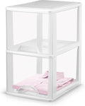 Plastic Small 2-Drawer Storage Organizer, Slim Narrow, White/Clear Crafts Drawers Storage Organizer (13"H x 10"D x 7"W)