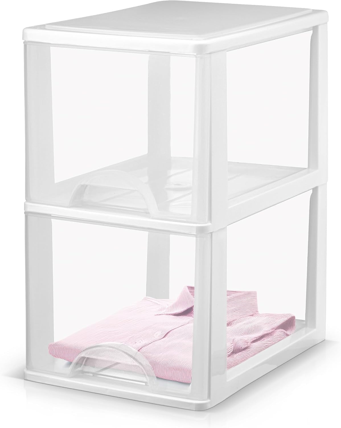 Plastic Small 2-Drawer Storage Organizer, Slim Narrow, White/Clear Crafts Drawers Storage Organizer (13"H x 10"D x 7"W)