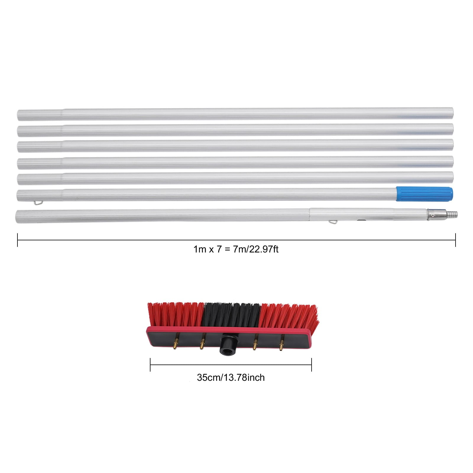 Long Reach Solar Panel Cleaning Brush Kit Red Silver for High-altitude Windows,Greenhouses