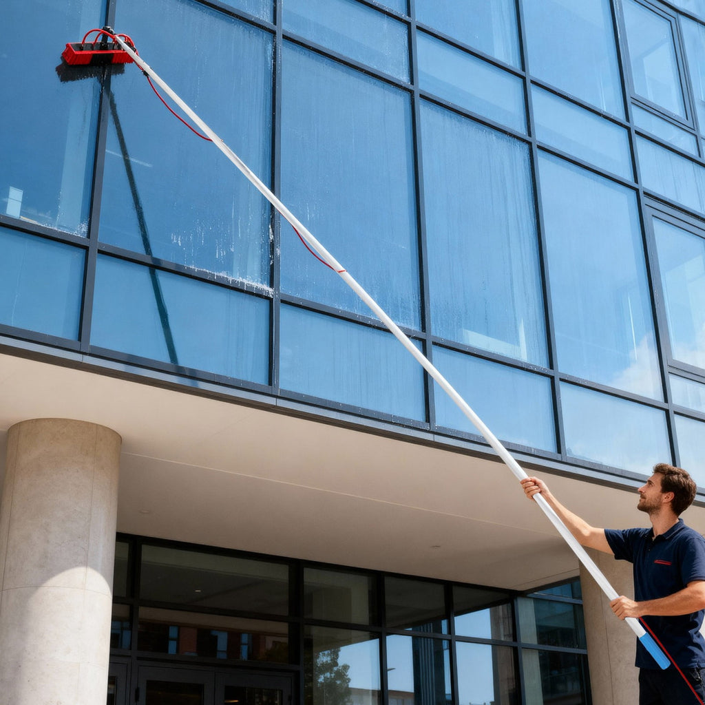 Long Reach Solar Panel Cleaning Brush Kit Red Silver for High-altitude Windows,Greenhouses