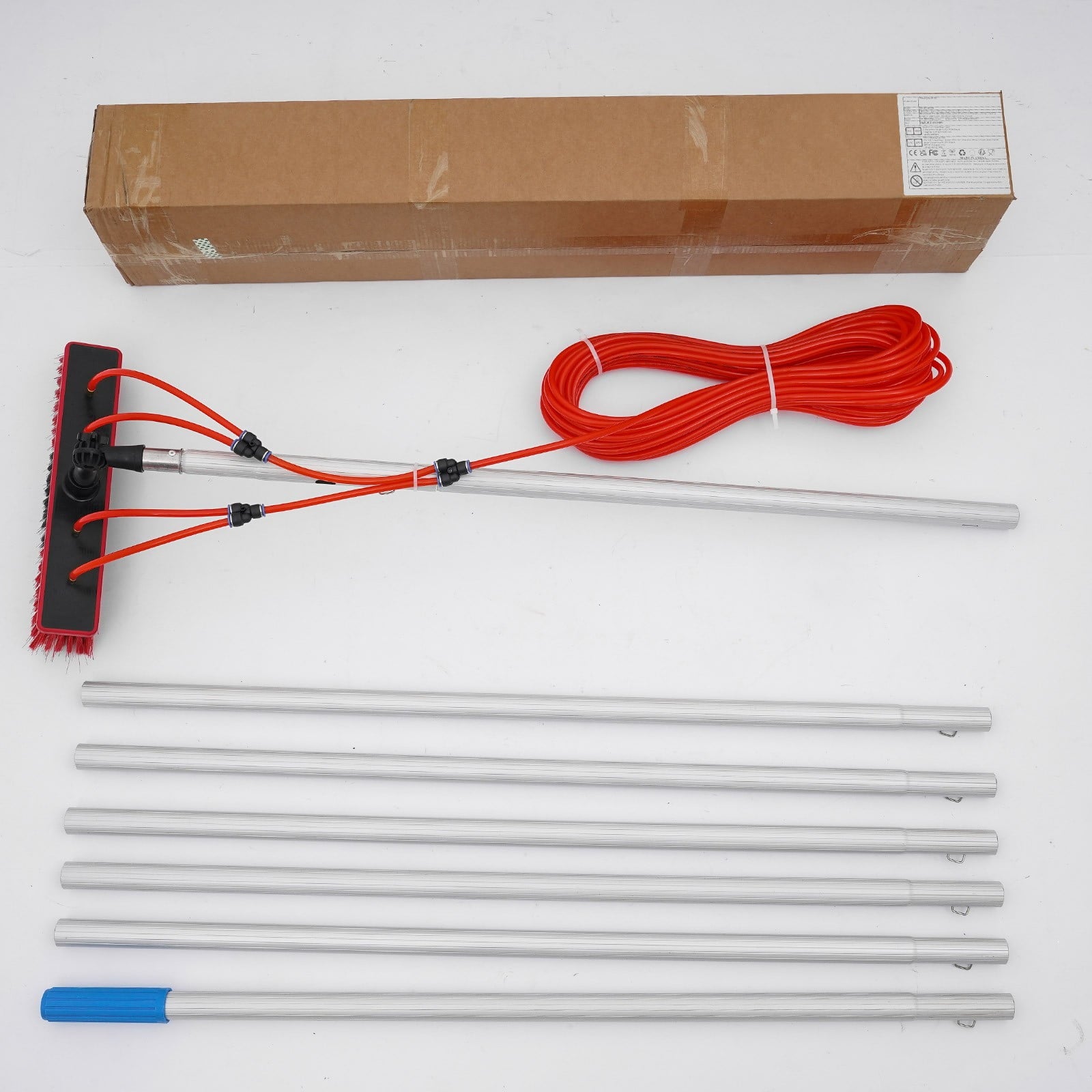 Long Reach Solar Panel Cleaning Brush Kit Red Silver for High-altitude Windows,Greenhouses