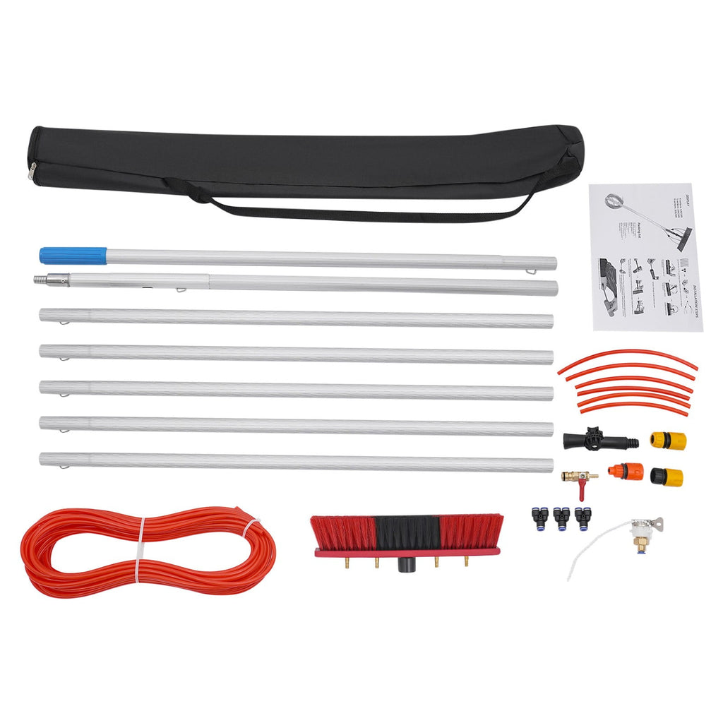 Long Reach Solar Panel Cleaning Brush Kit Red Silver for High-altitude Windows,Greenhouses
