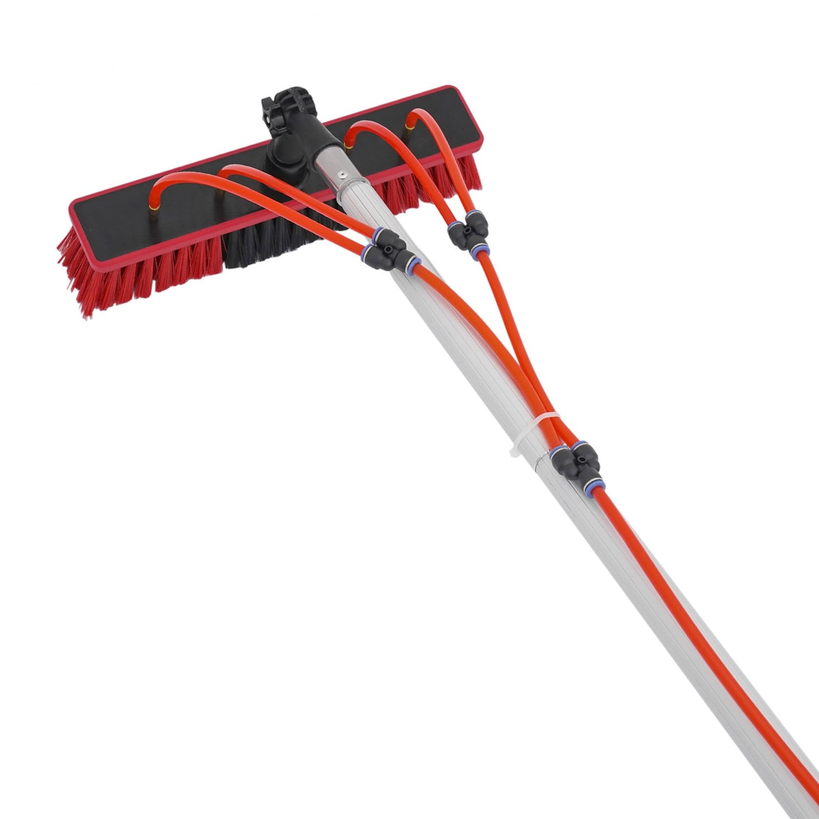 Long Reach Solar Panel Cleaning Brush Kit Red Silver for High-altitude Windows,Greenhouses