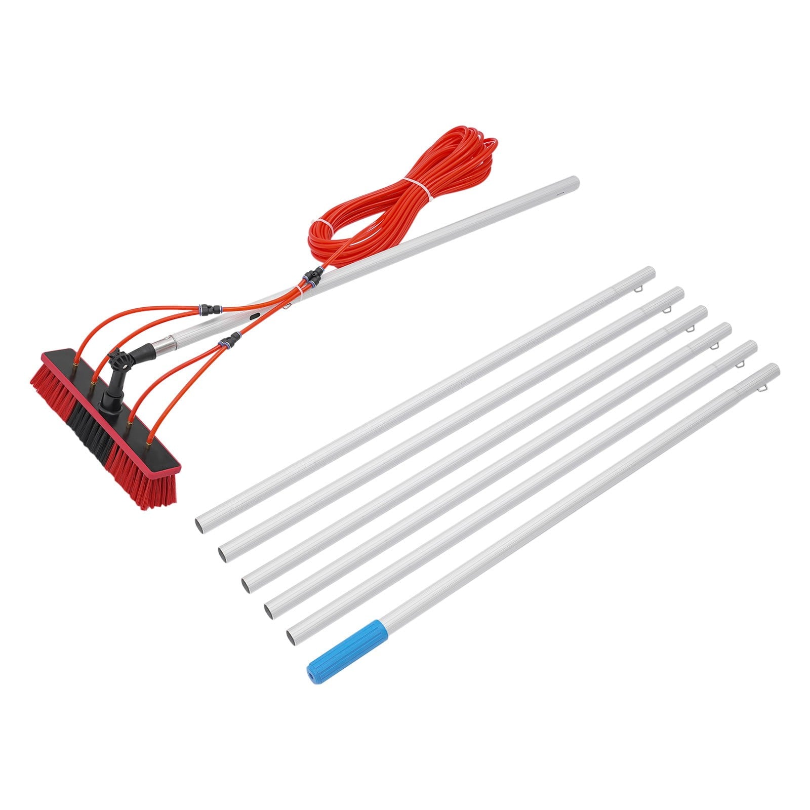 Long Reach Solar Panel Cleaning Brush Kit Red Silver for High-altitude Windows,Greenhouses
