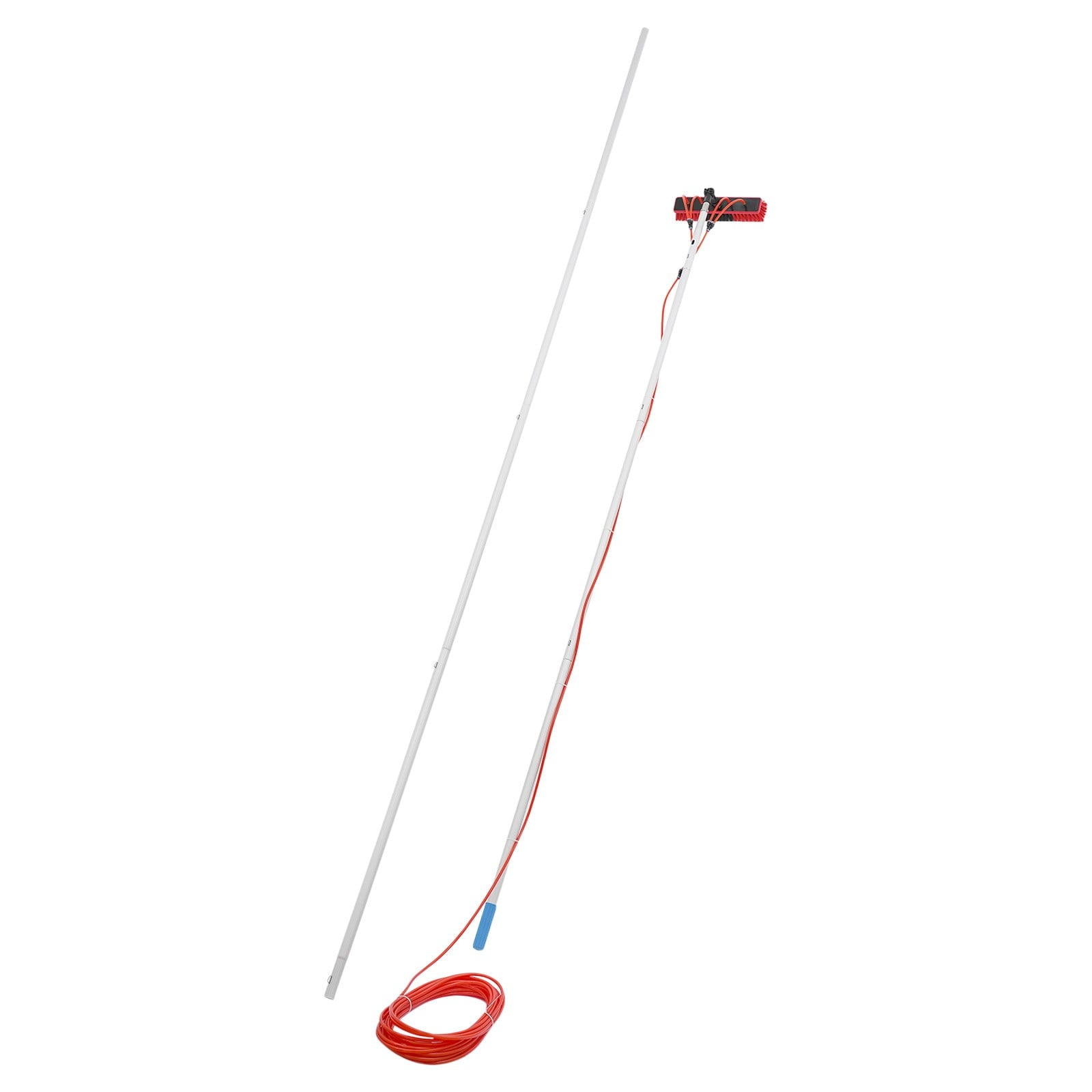 Long Reach Solar Panel Cleaning Brush Kit Red Silver for High-altitude Windows,Greenhouses