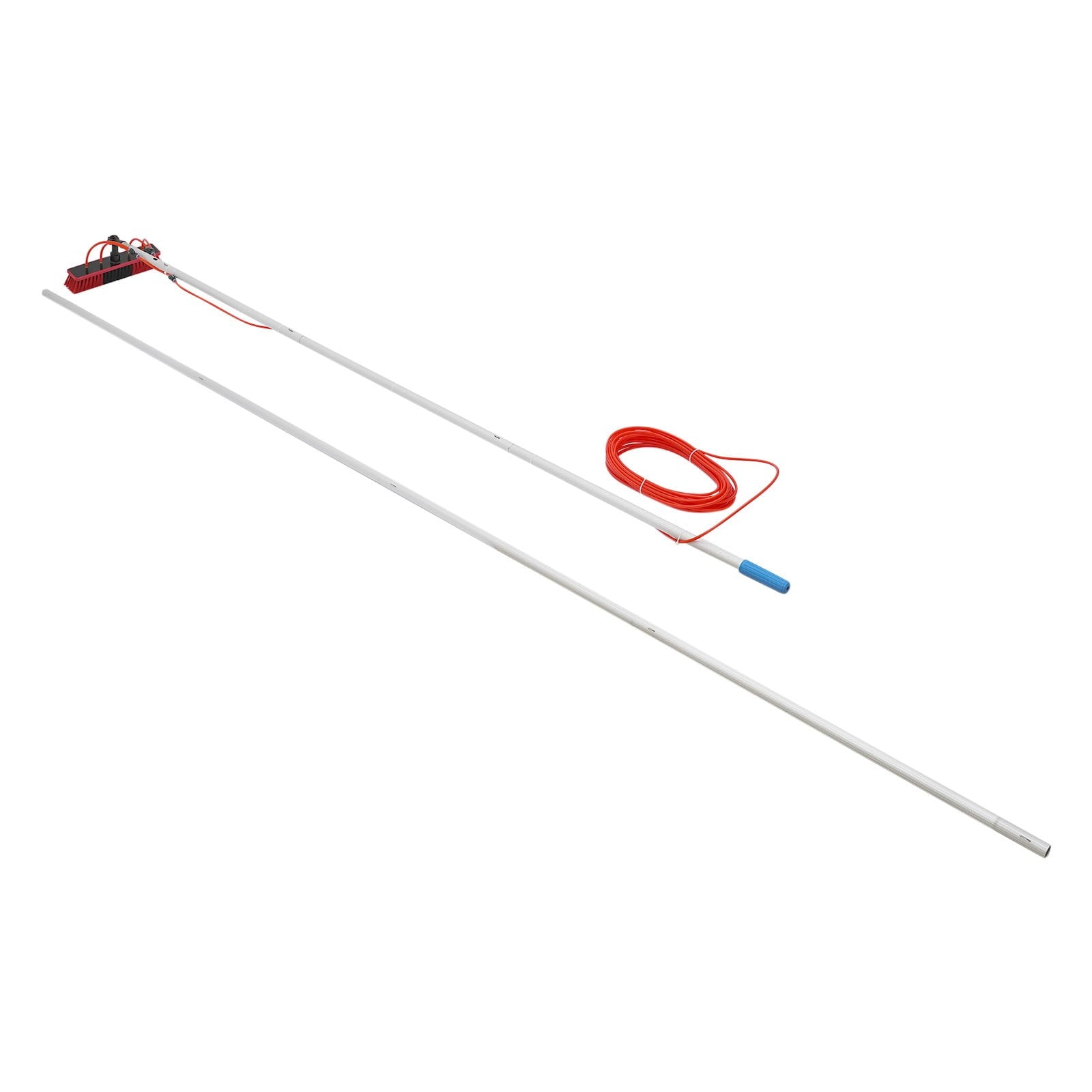 Long Reach Solar Panel Cleaning Brush Kit Red Silver for High-altitude Windows,Greenhouses