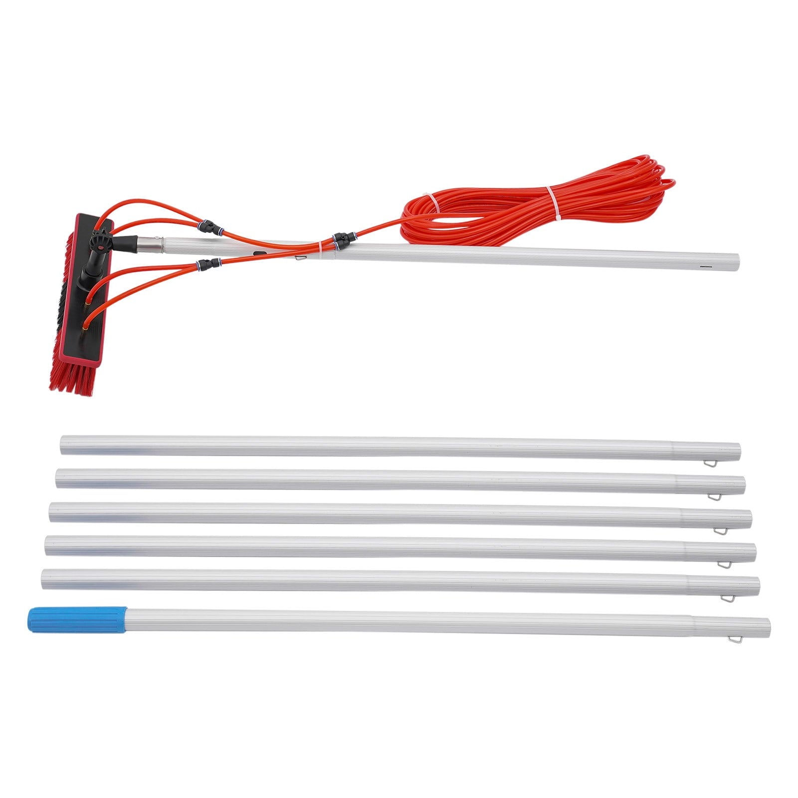 Long Reach Solar Panel Cleaning Brush Kit Red Silver for High-altitude Windows,Greenhouses