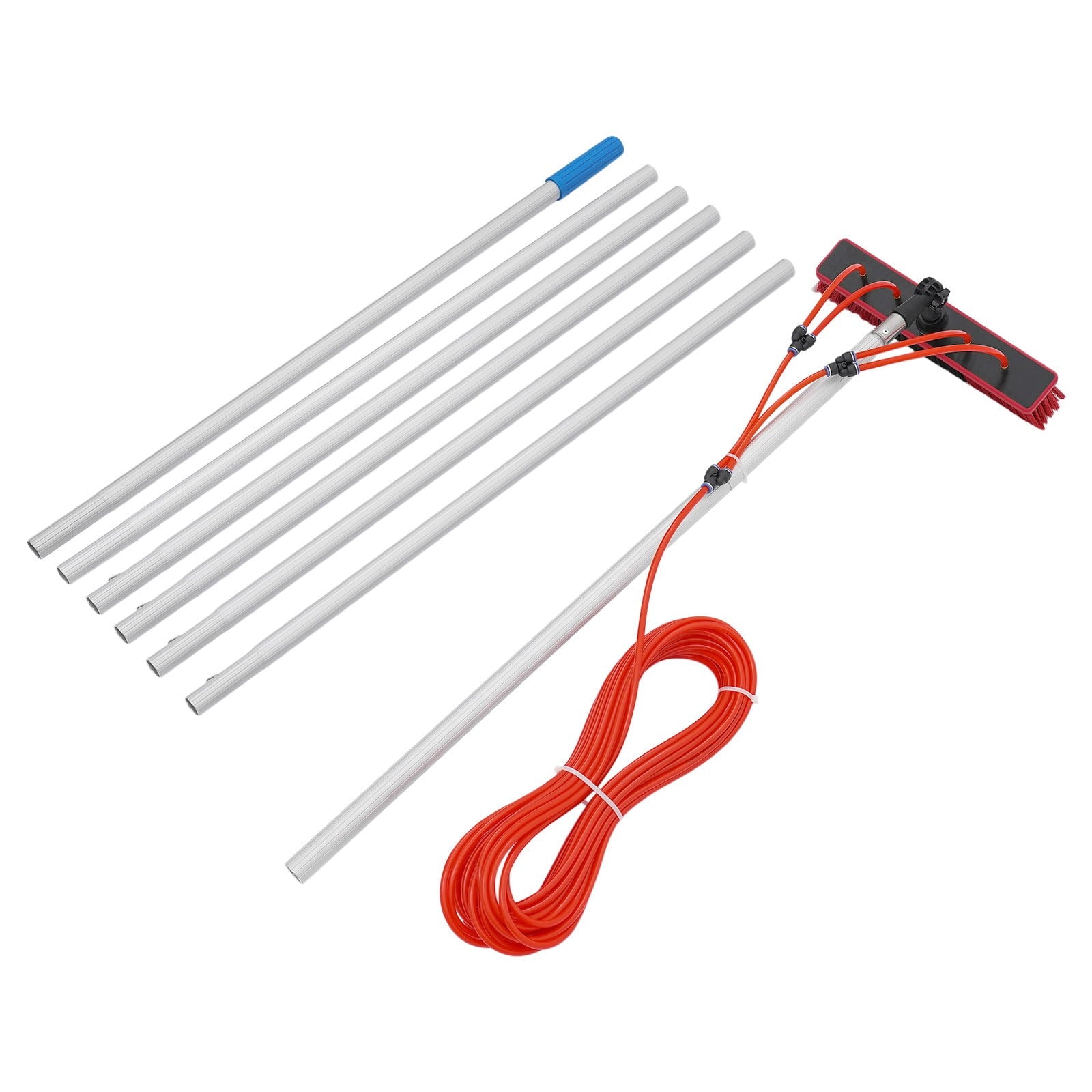 Long Reach Solar Panel Cleaning Brush Kit Red Silver for High-altitude Windows,Greenhouses