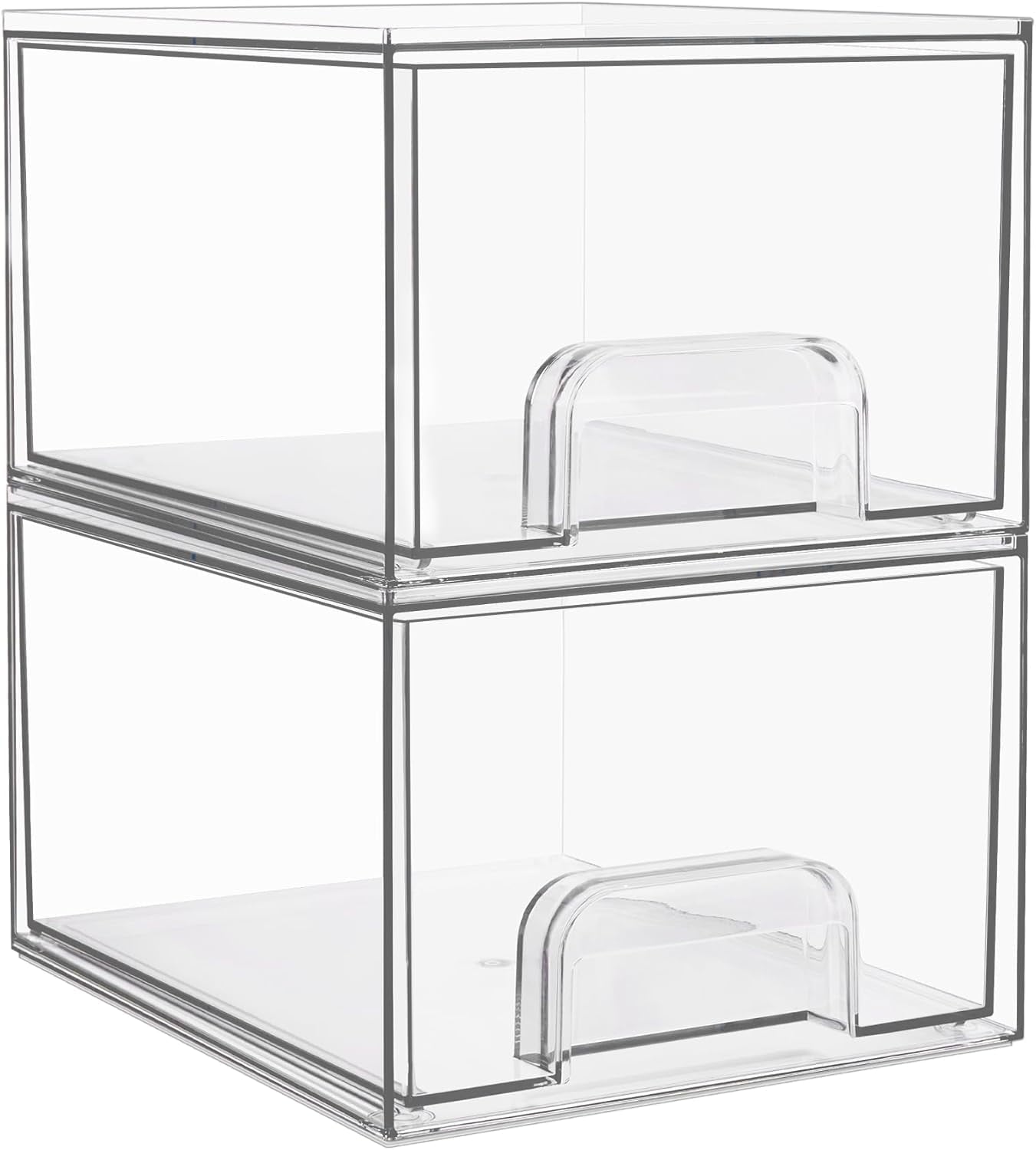 2 Pack Clear Stackable Storage Drawers, 4.4'' Tall Acrylic Bathroom Makeup Organizer,Plastic Storage Bins For Vanity, Undersink, Kitchen Cabinets, Pantry, Home Organization
