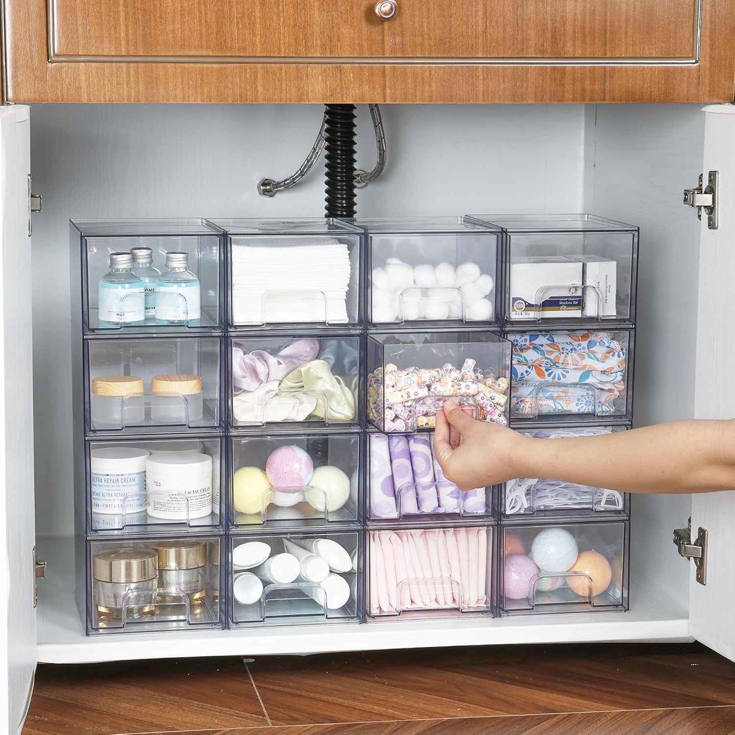2 Pack Clear Stackable Storage Drawers, 4.4'' Tall Acrylic Bathroom Makeup Organizer,Plastic Storage Bins For Vanity, Undersink, Kitchen Cabinets, Pantry, Home Organization