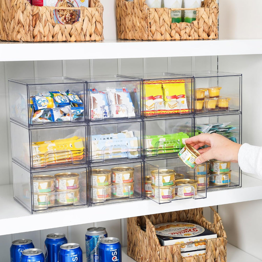 2 Pack Clear Stackable Storage Drawers, 4.4'' Tall Acrylic Bathroom Makeup Organizer,Plastic Storage Bins For Vanity, Undersink, Kitchen Cabinets, Pantry, Home Organization
