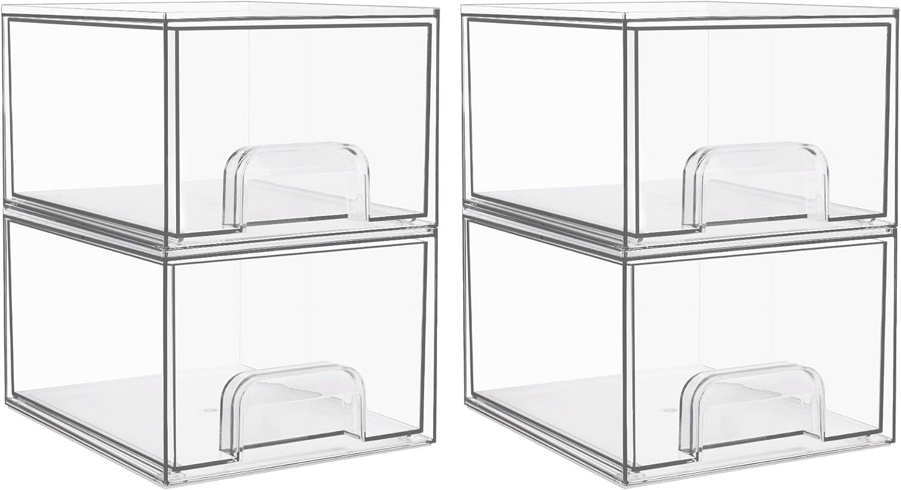 2 Pack Clear Stackable Storage Drawers, 4.4'' Tall Acrylic Bathroom Makeup Organizer,Plastic Storage Bins For Vanity, Undersink, Kitchen Cabinets, Pantry, Home Organization