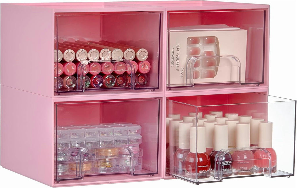 2 Pack Clear Stackable Storage Drawers, 4.4'' Tall Acrylic Bathroom Makeup Organizer,Plastic Storage Bins For Vanity, Undersink, Kitchen Cabinets, Pantry, Home Organization
