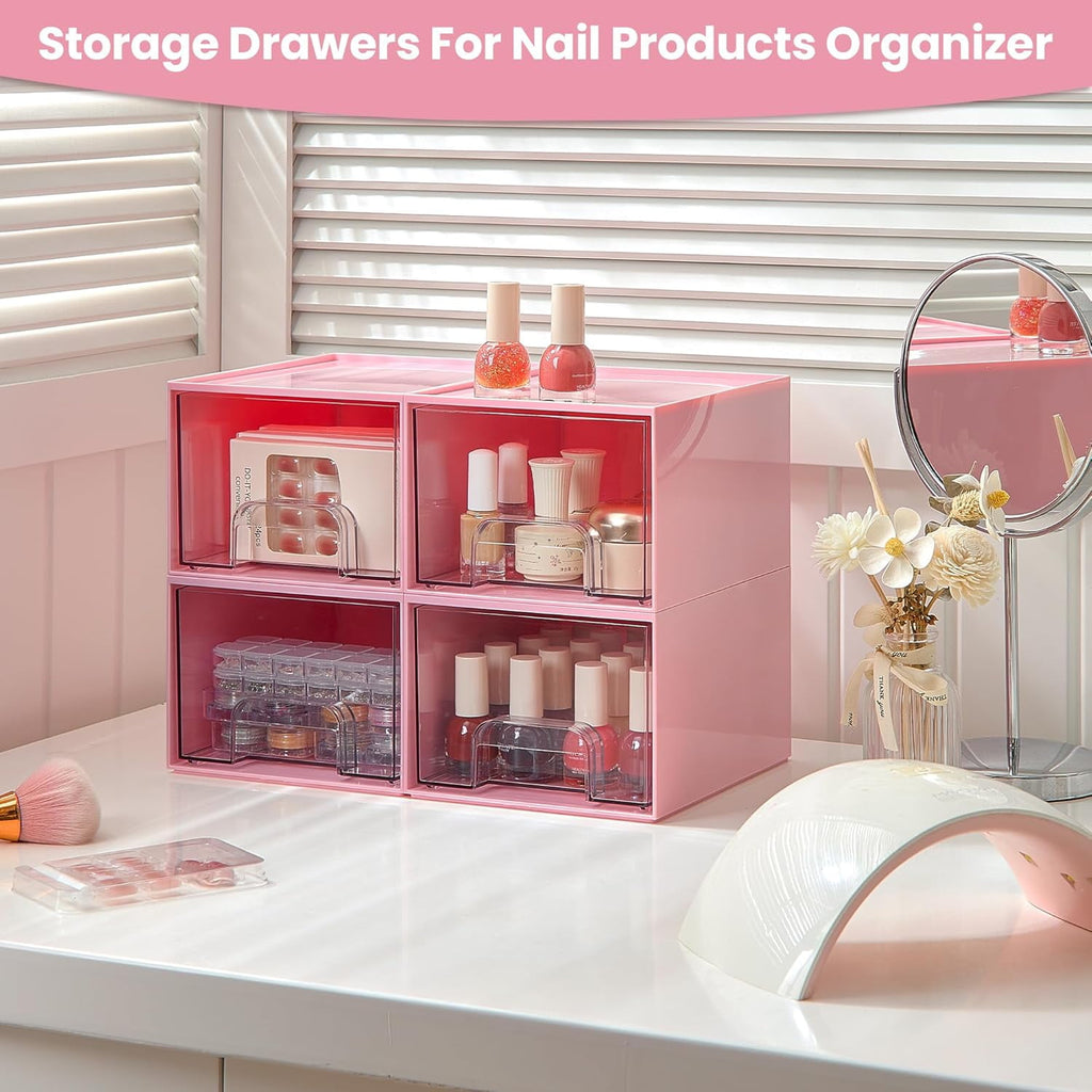 2 Pack Clear Stackable Storage Drawers, 4.4'' Tall Acrylic Bathroom Makeup Organizer,Plastic Storage Bins For Vanity, Undersink, Kitchen Cabinets, Pantry, Home Organization