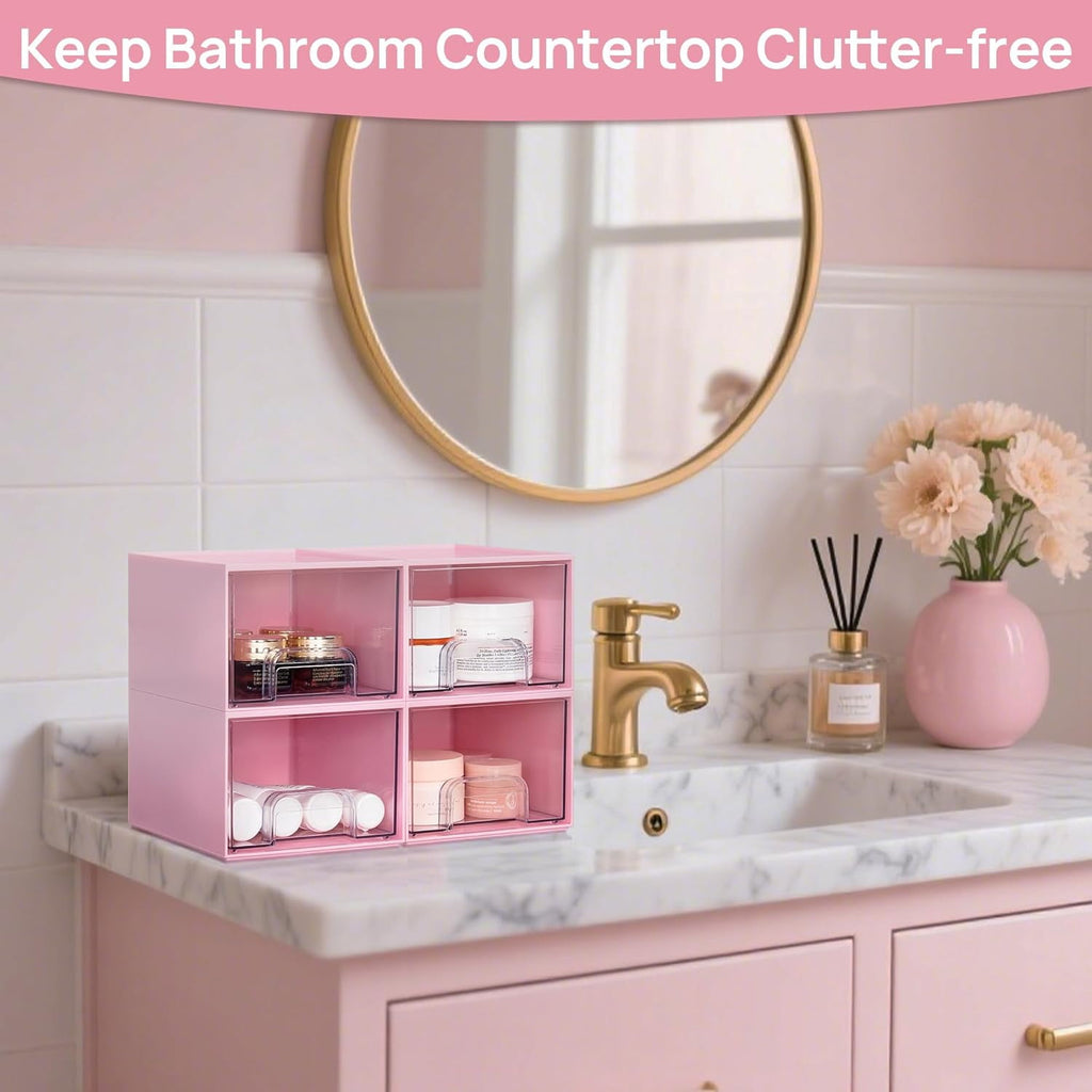 2 Pack Clear Stackable Storage Drawers, 4.4'' Tall Acrylic Bathroom Makeup Organizer,Plastic Storage Bins For Vanity, Undersink, Kitchen Cabinets, Pantry, Home Organization
