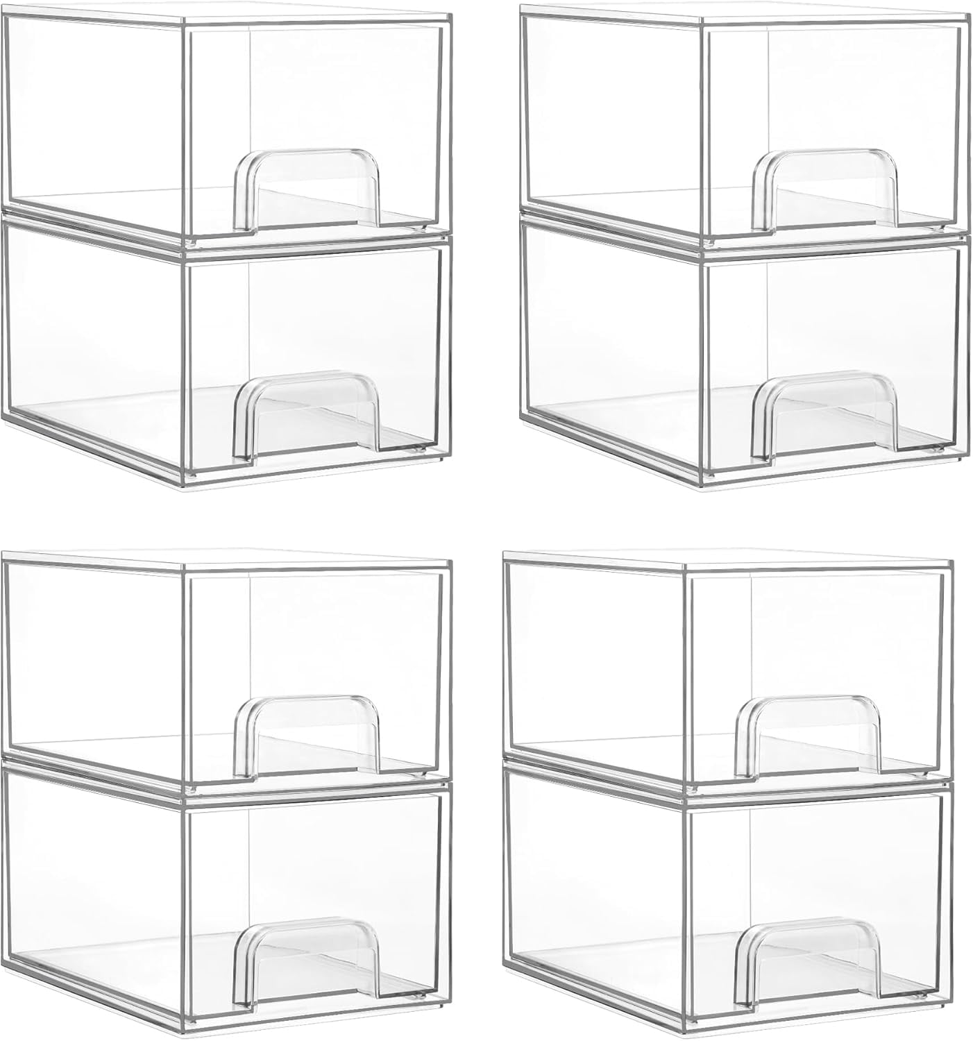 2 Pack Clear Stackable Storage Drawers, 4.4'' Tall Acrylic Bathroom Makeup Organizer,Plastic Storage Bins For Vanity, Undersink, Kitchen Cabinets, Pantry, Home Organization
