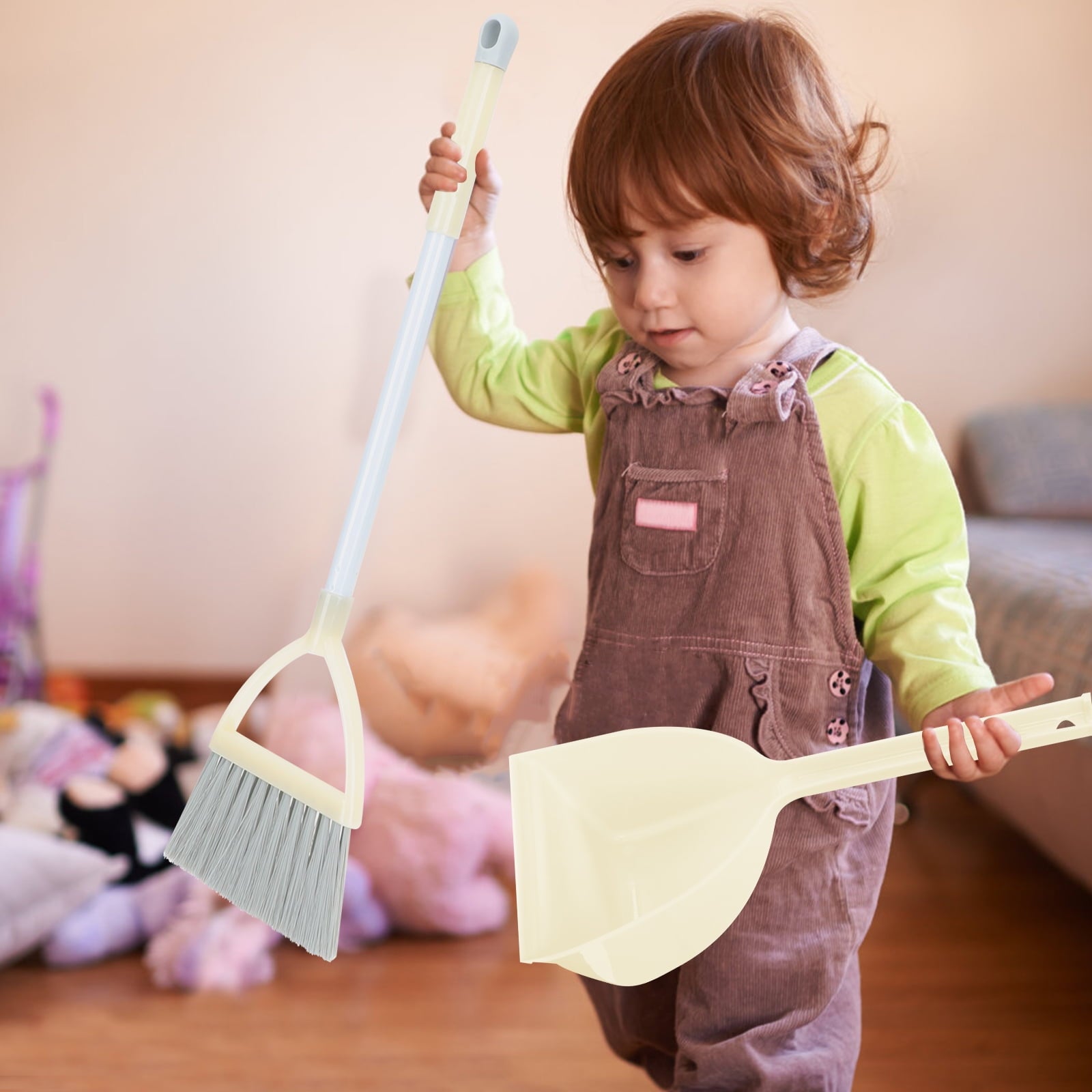 1 Set Kids Broom and Small Dustpan for Pretend Play Housekeeping Helper Plastic