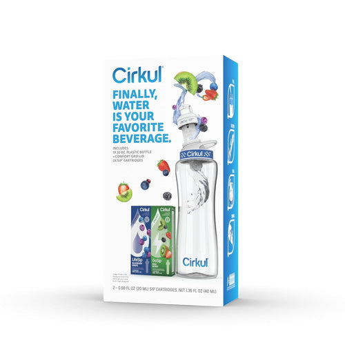 32oz. BPA-Free Plastic Water Bottle Starter Kit with Navy Lid, 2 Flavor Cartridges (1  Blueberry Grape, 1  Kiwi Berry) No Sugar, Zero Calorie Drink Mix