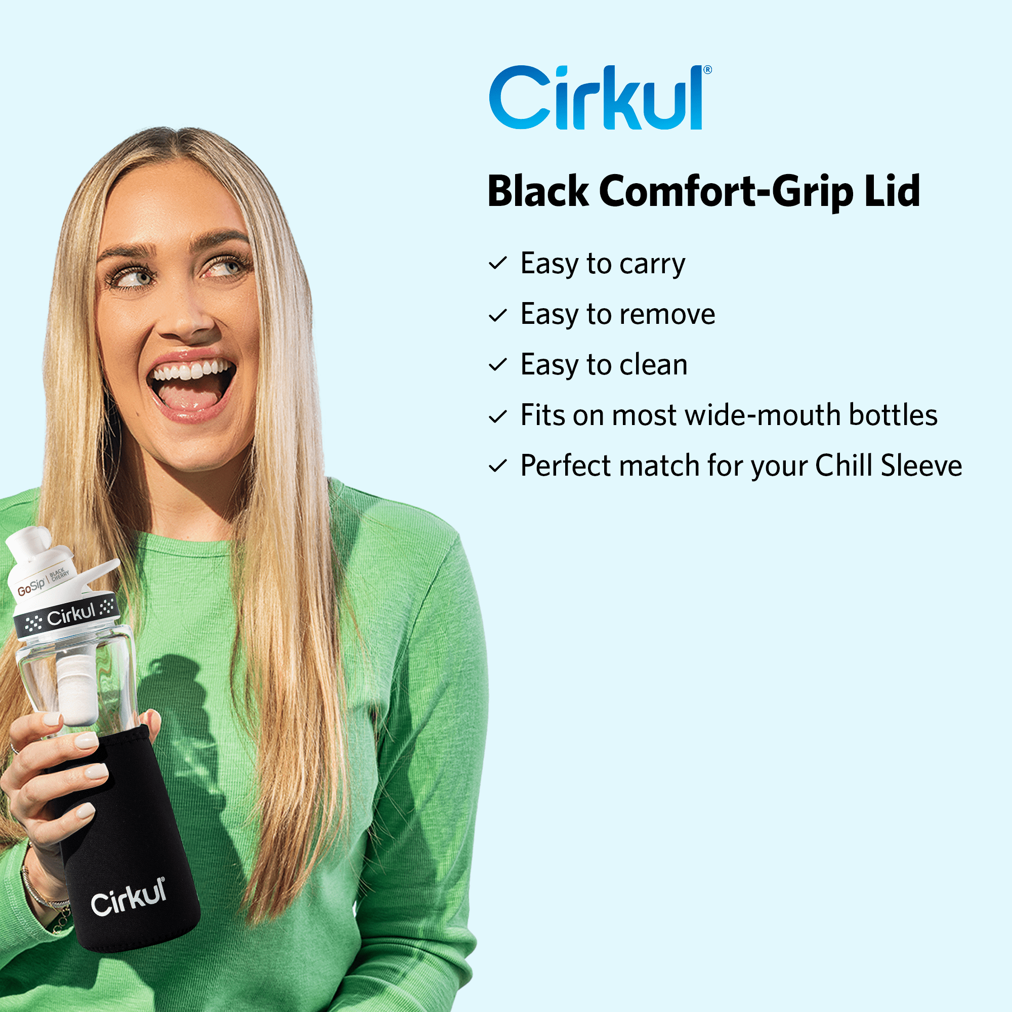 Chill Sleeve &amp; Comfort-Grip Lid for 22oz Bottle, Black
