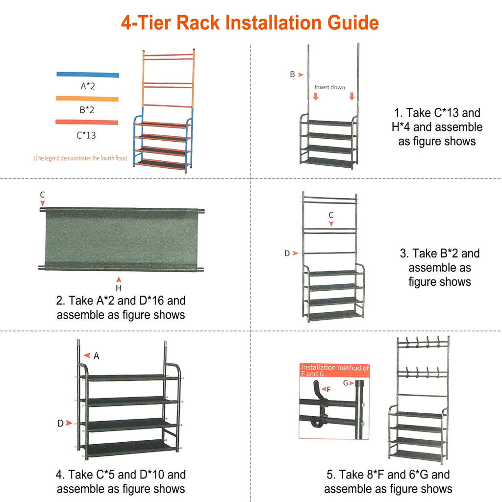 5 Tier Entryway Coat Hat Rack, Shoe Storage Shelf with 8 Hooks Clothes Shoe Organizer Combo