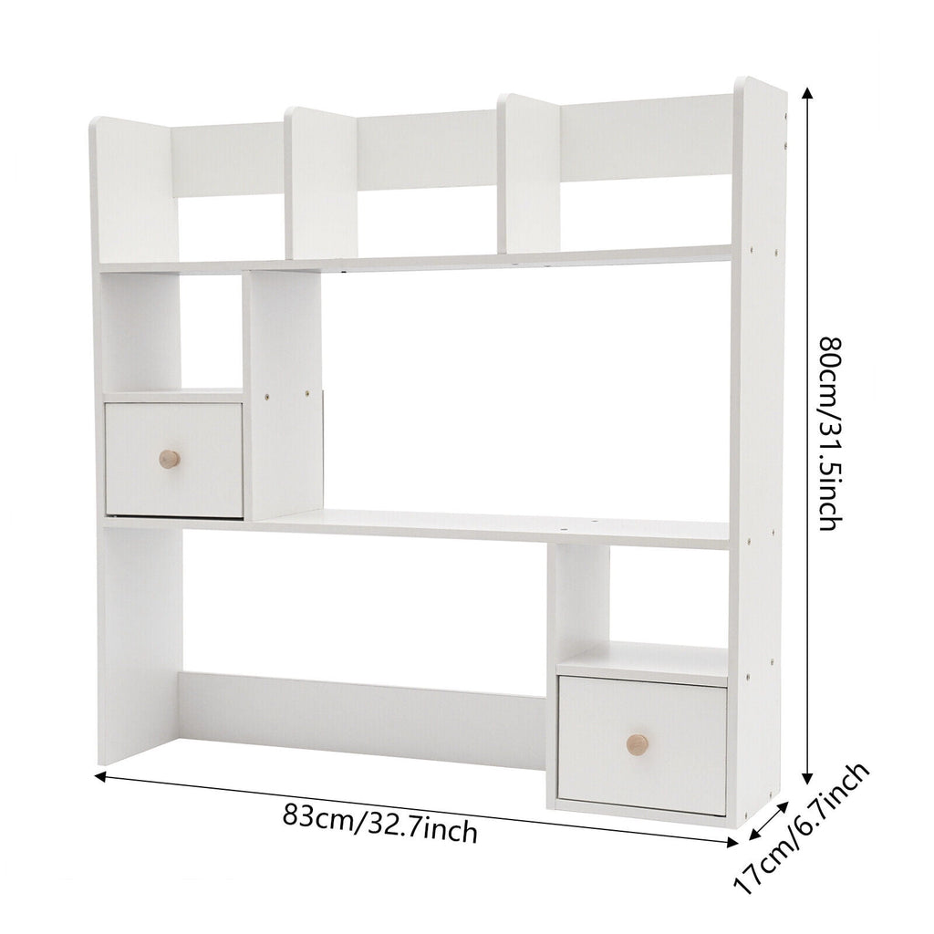 9 Compartments Desktop Bookshelf, White Home Office Desk Storage Organizer