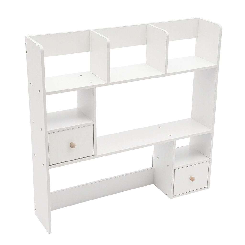 9 Compartments Desktop Bookshelf, White Home Office Desk Storage Organizer