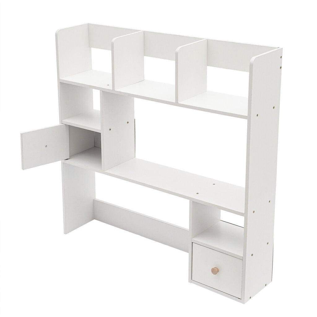 9 Compartments Desktop Bookshelf, White Home Office Desk Storage Organizer