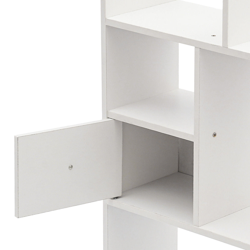 9 Compartments Desktop Bookshelf, White Home Office Desk Storage Organizer