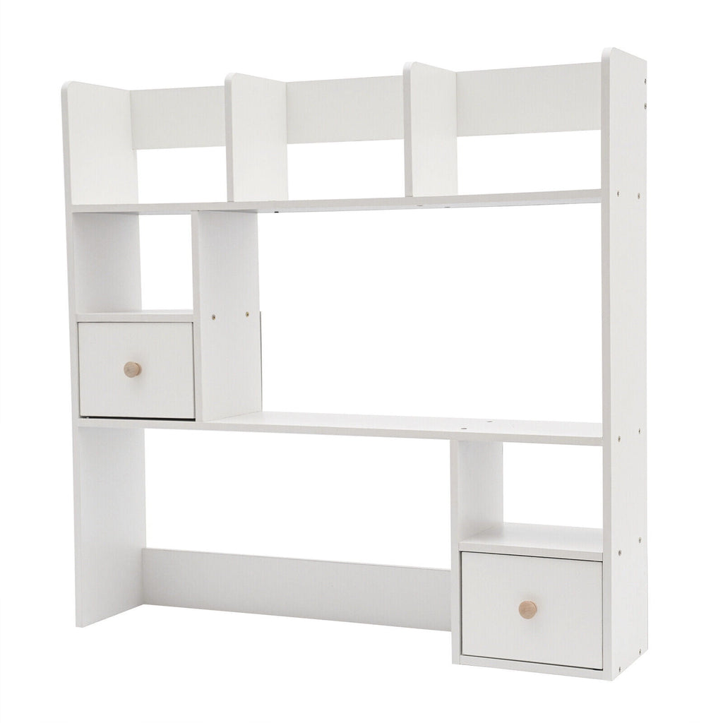 9 Compartments Desktop Bookshelf, White Home Office Desk Storage Organizer