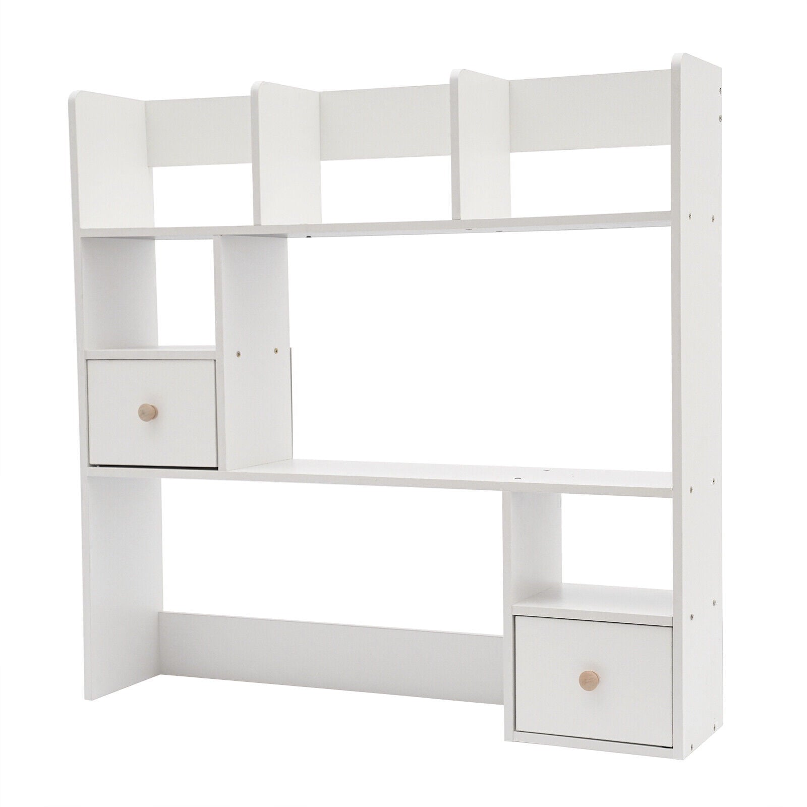 9 Compartments Desktop Bookshelf, White Home Office Desk Storage Organizer