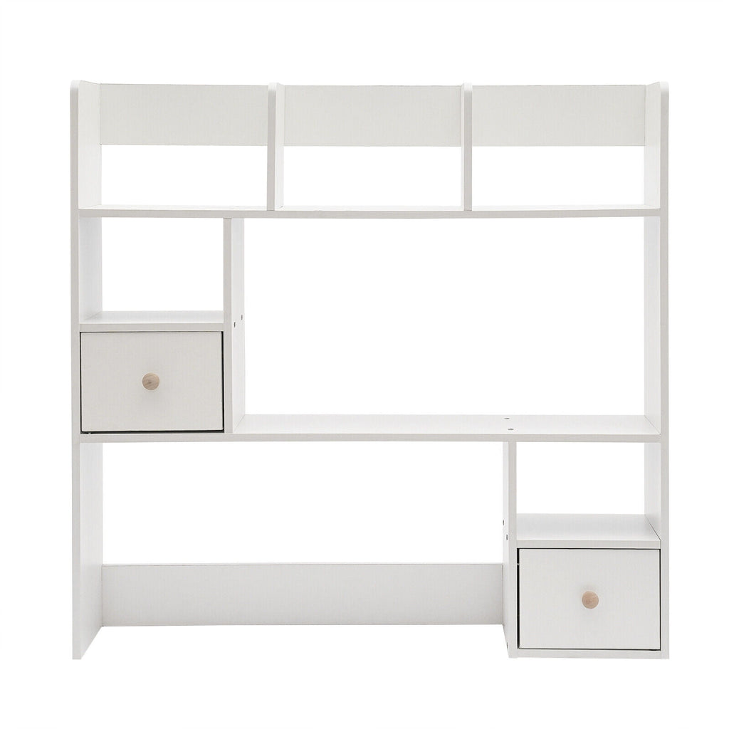 9 Compartments Desktop Bookshelf, White Home Office Desk Storage Organizer